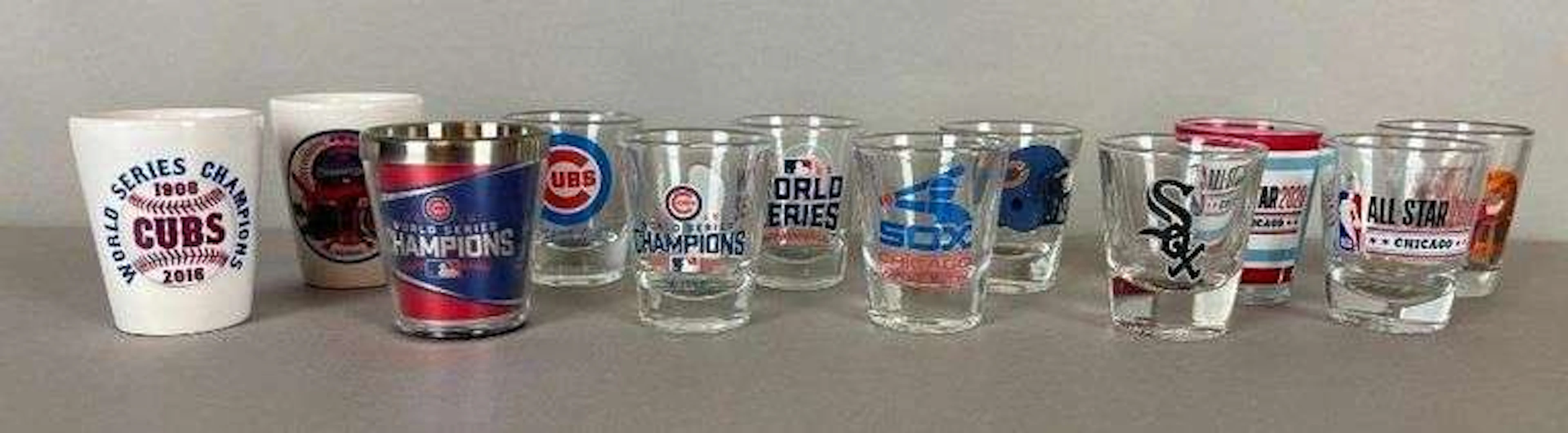 12 - Chicago Cubs, Bulls, Bears, and White Sox Shot Glasses