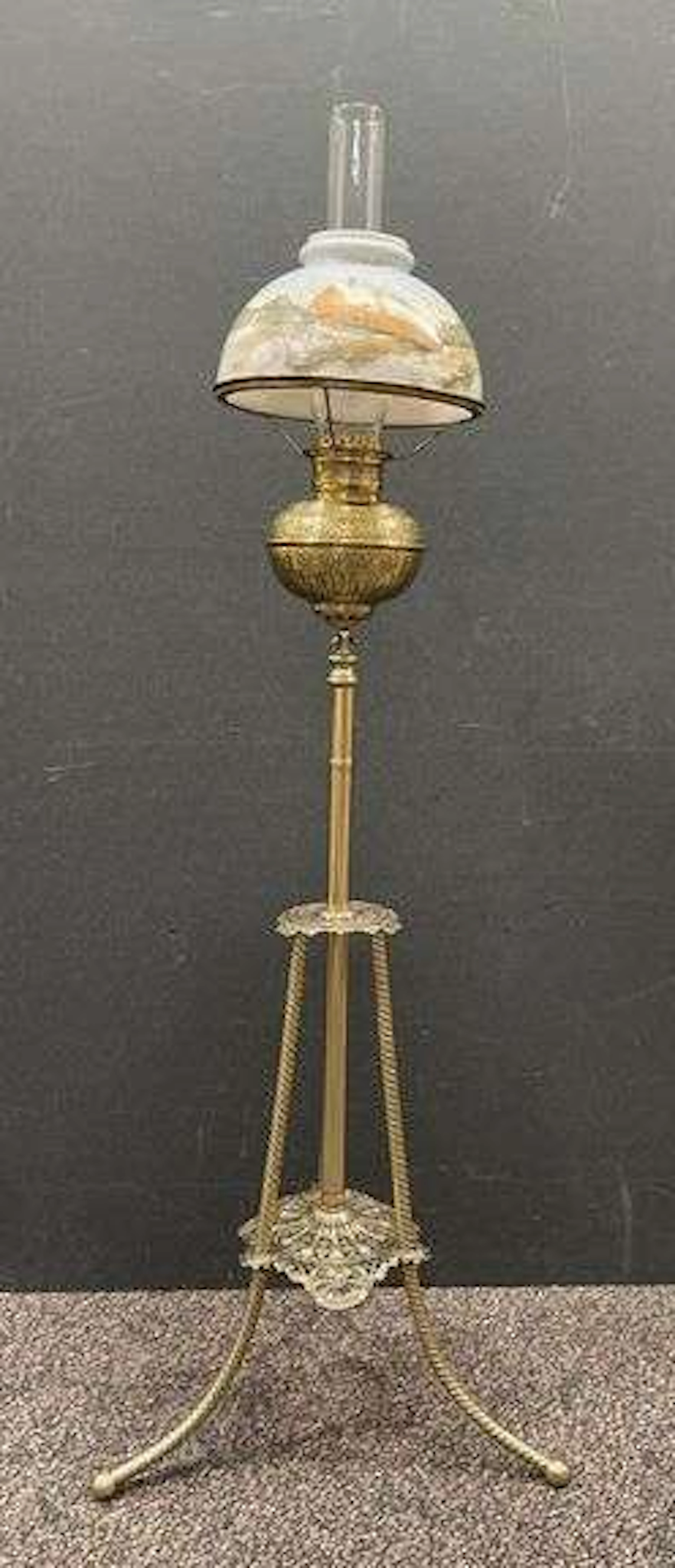 Antique Brass Oil Piano Lamp with Hand-Painted Shade