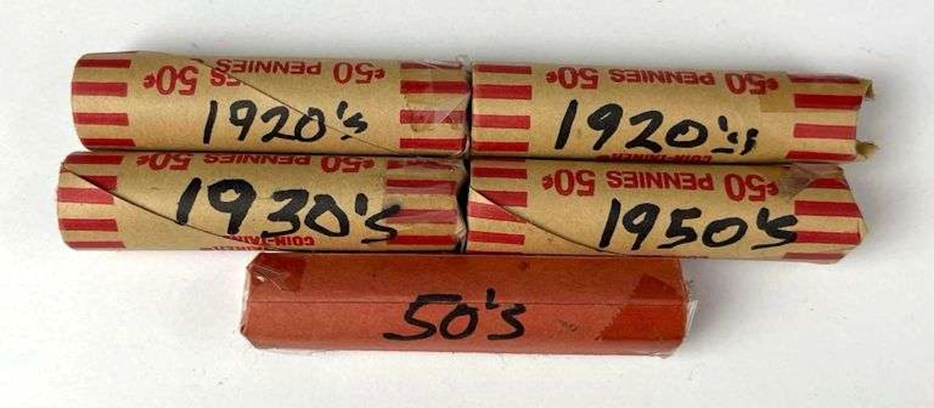 Group of 250 US Lincoln Head Wheat Pennies in Rolls