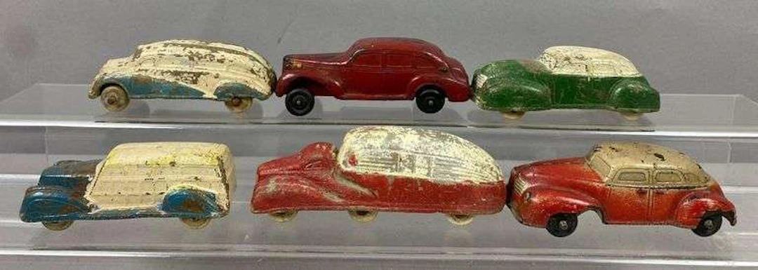Group of 6 Antique 1930’s Sun Rubber Co. Rubber Cars