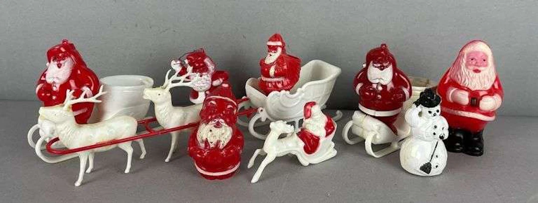 Group of Vintage Plastic Christmas Candy Containers and More