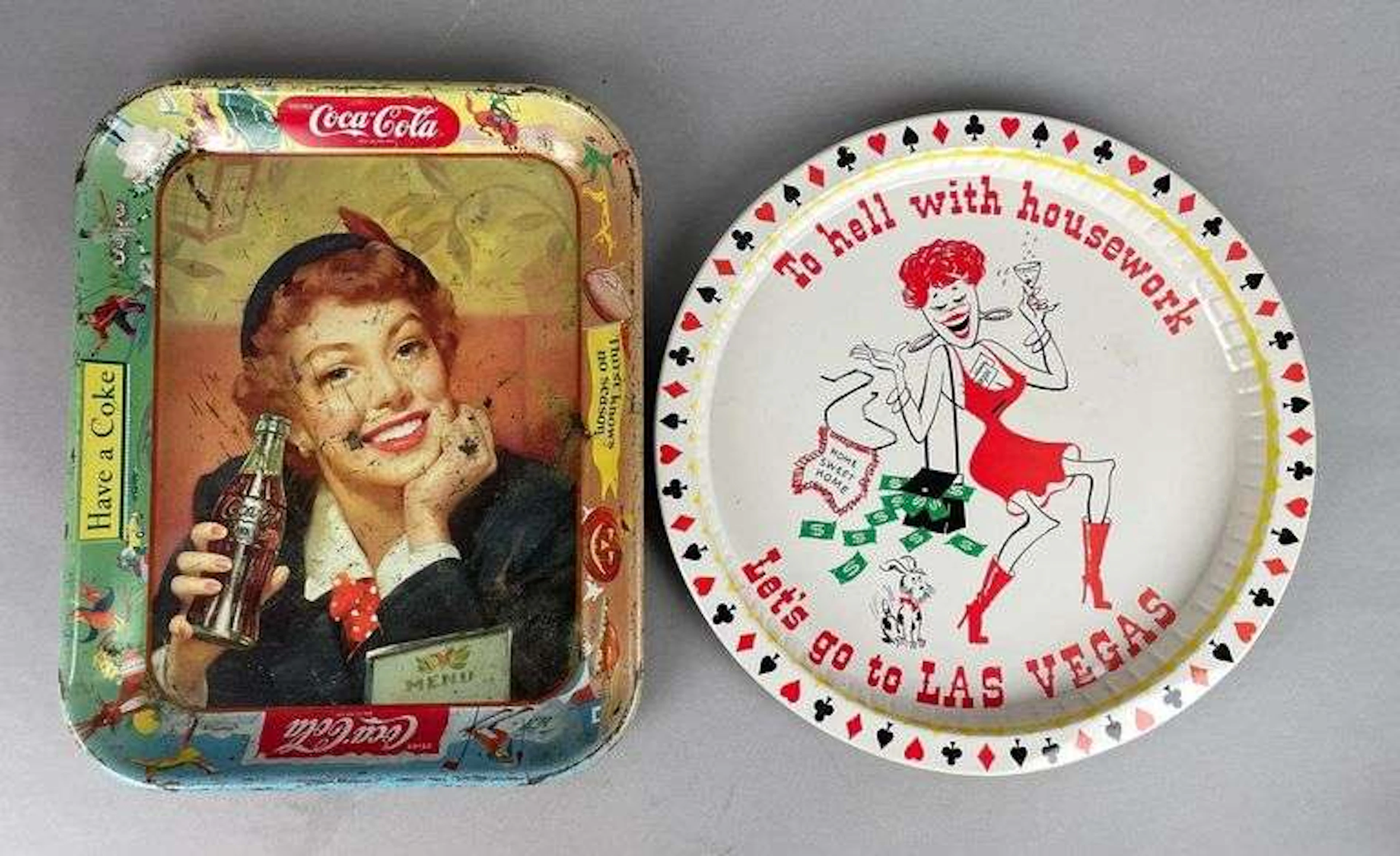 Group of 2 Vintage Metal Drink Trays