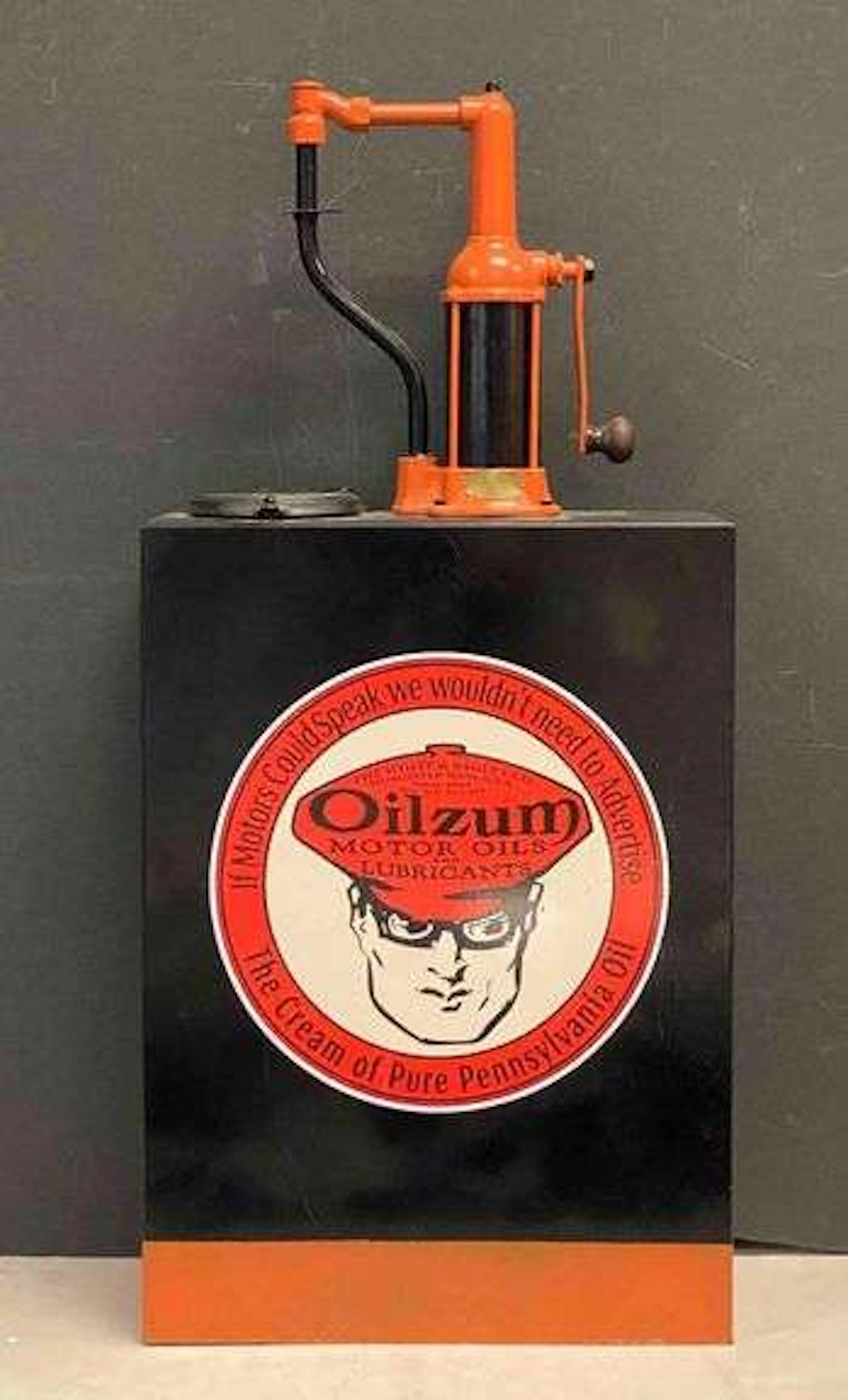 Reproduction Oilzum Lubester 30 Gallon Motor Oil Dispenser