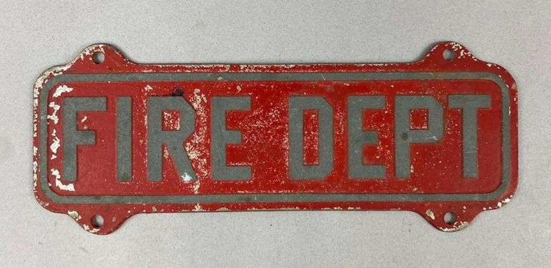 Vintage 1960’s Fire Dept License Plate Topper Sign