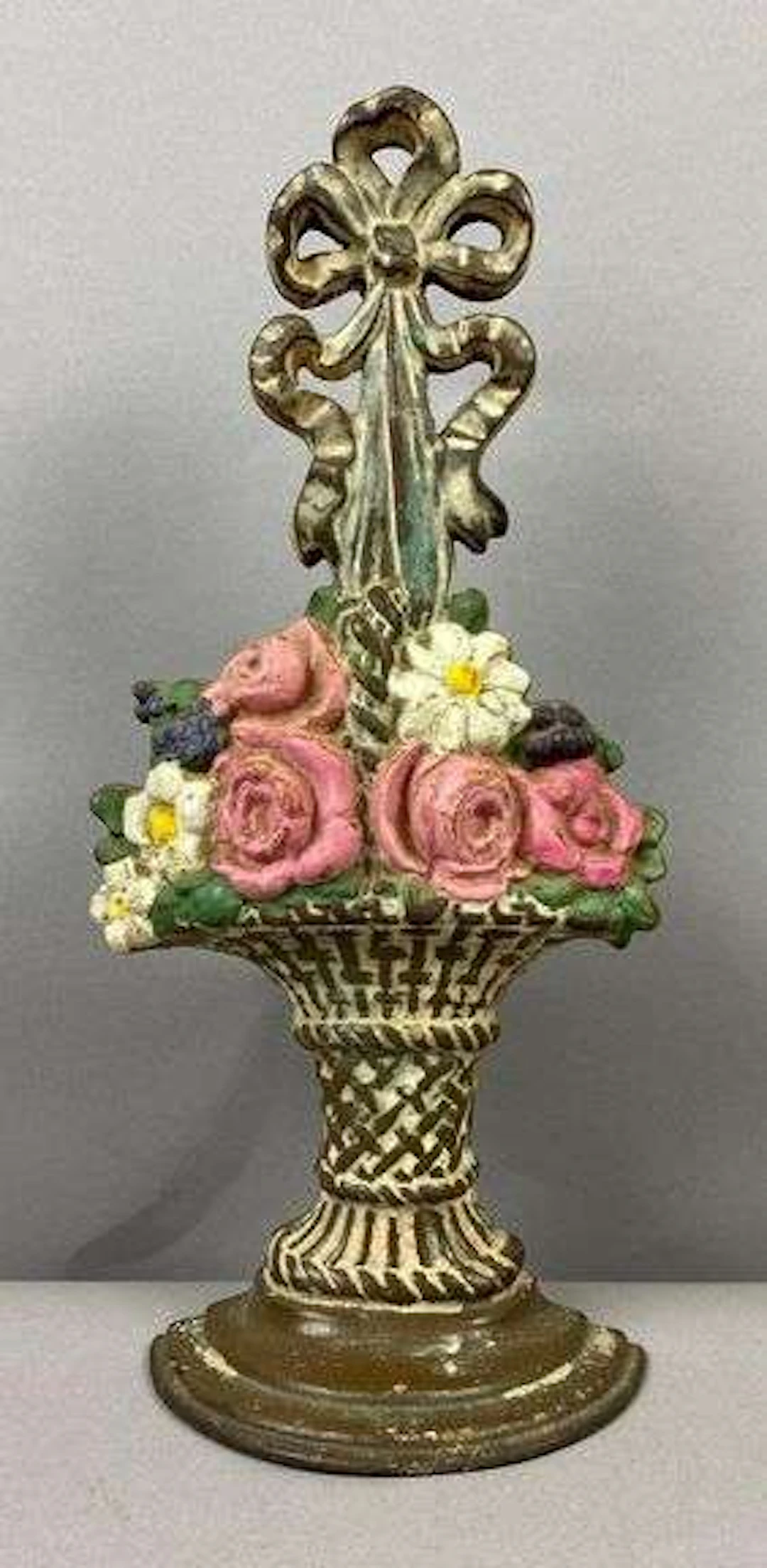 Antique 1920’s Hubley Cast-Iron Flower Basket Doorstop
