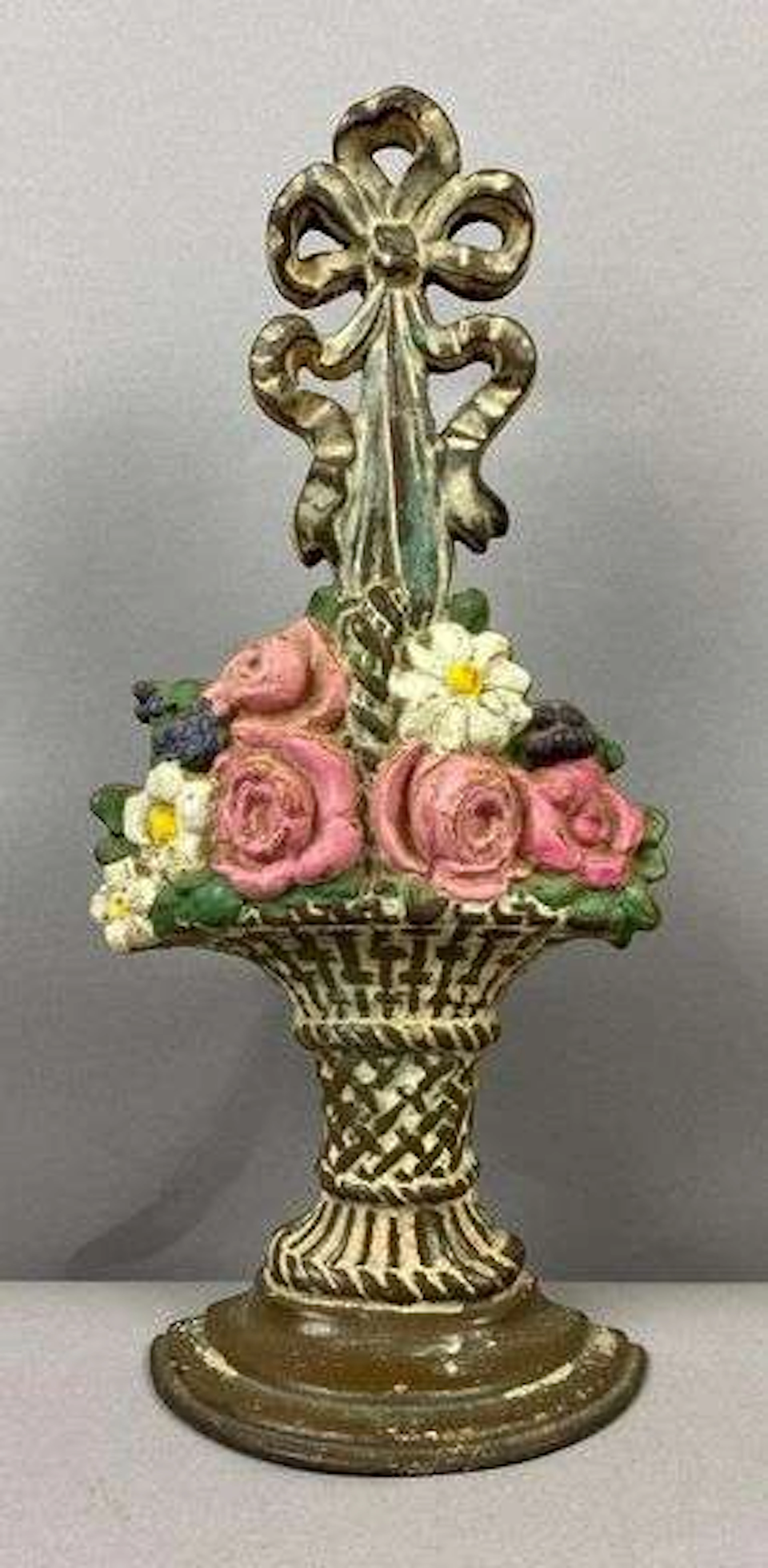 Antique 1920’s Hubley Cast-Iron Flower Basket Doorstop