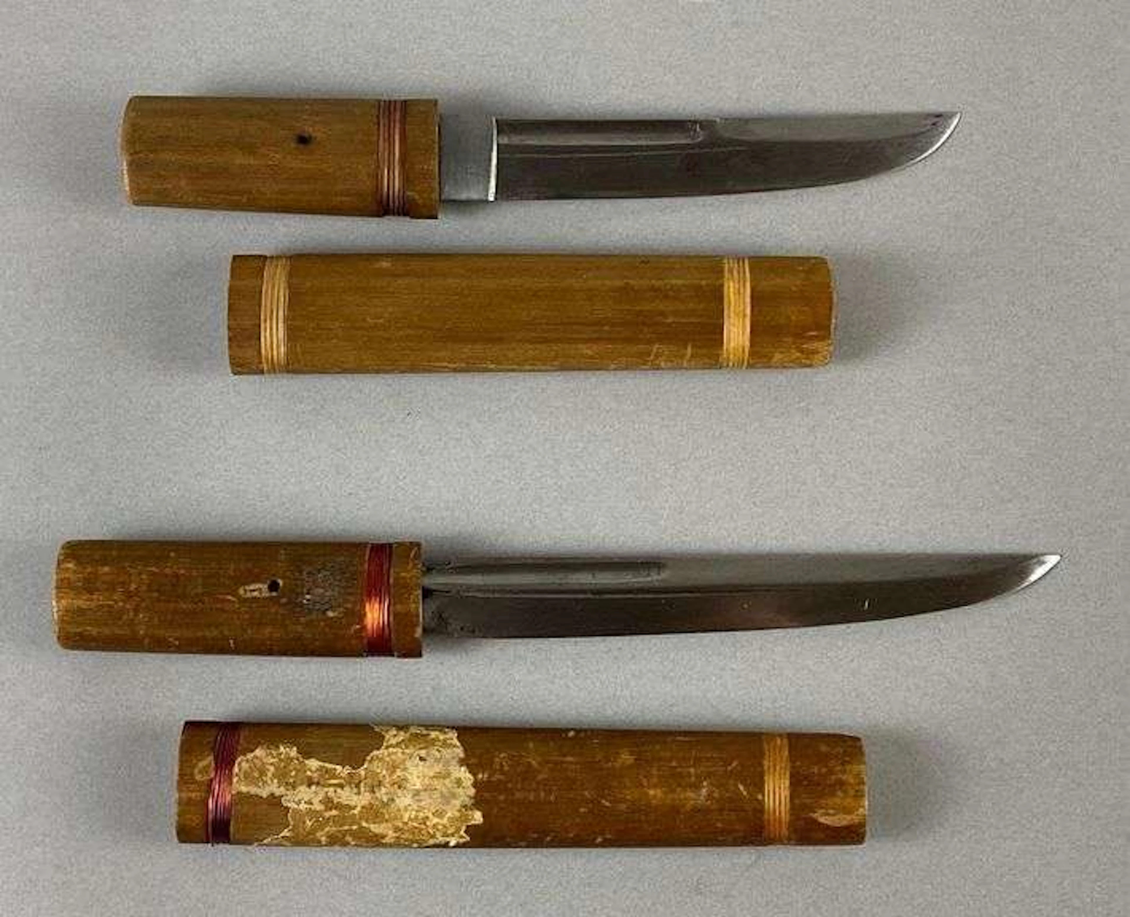 Group of 2 Japanese Tanto Daggers with Wood Sheaths