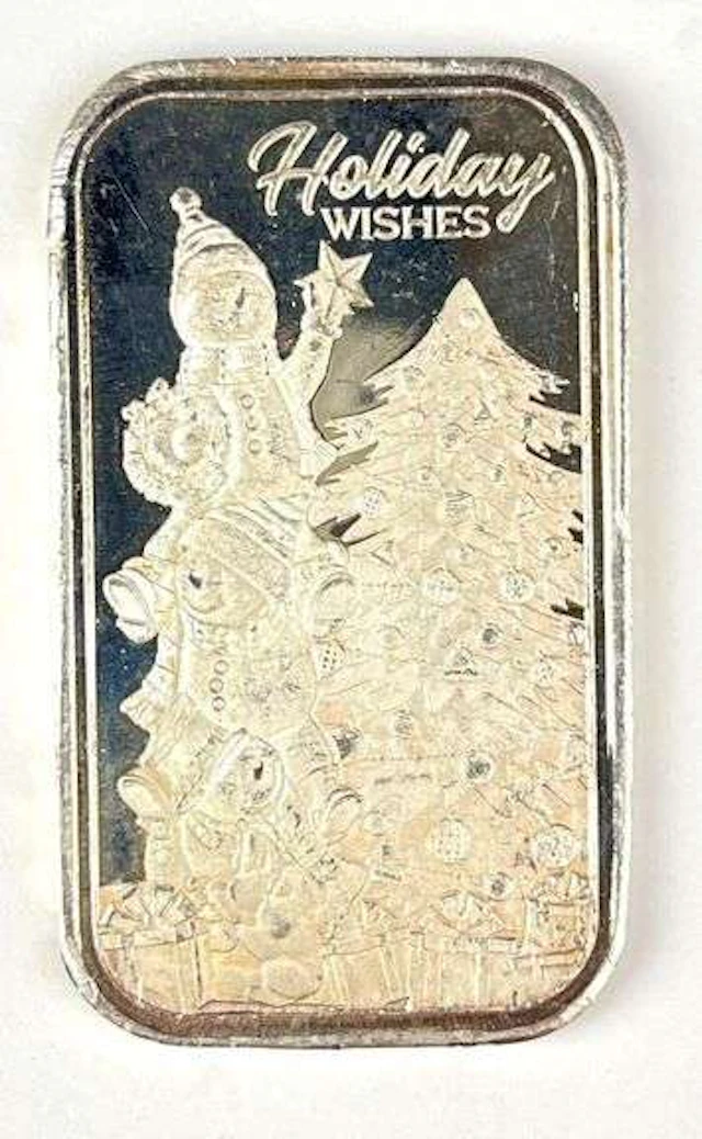 2018 SilverTowne Holiday Wishes 1 oz .999 Fine Silver Ingot/ Bar