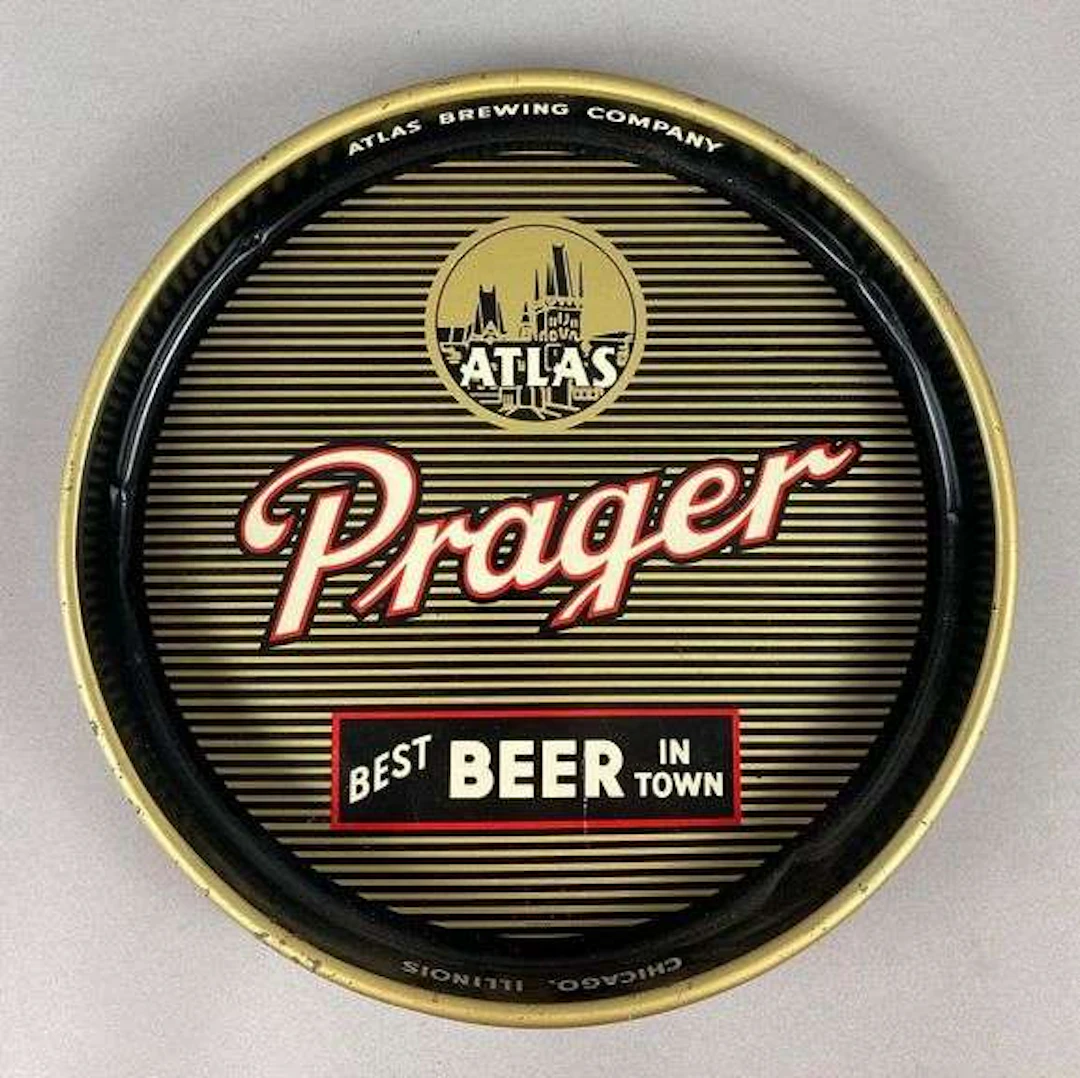 Vintage Atlas Prager Beer Advertising Tray