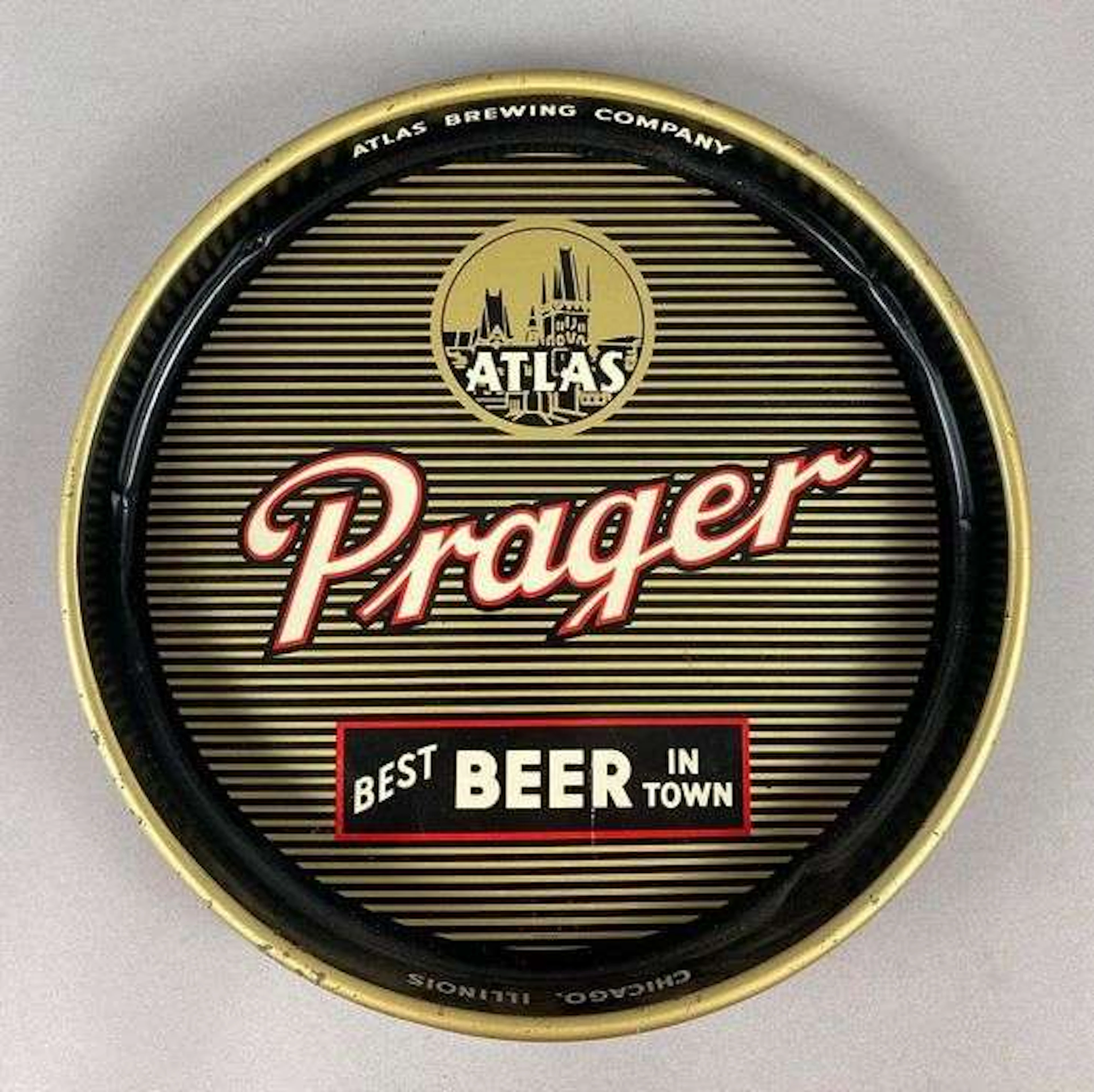 Vintage Atlas Prager Beer Advertising Tray