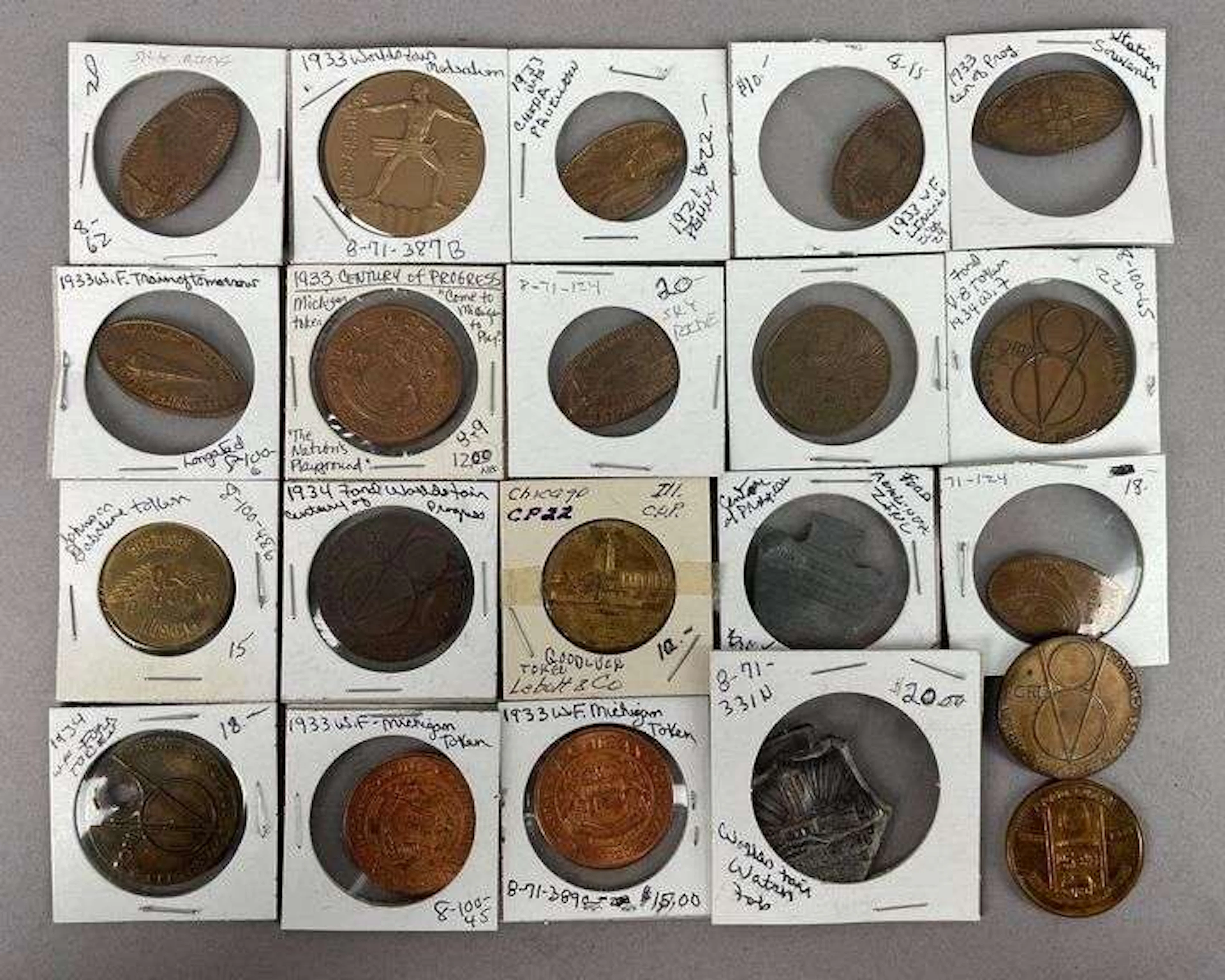 Group of 1933/34 Chicago Worlds Fair Souvenir Tokens