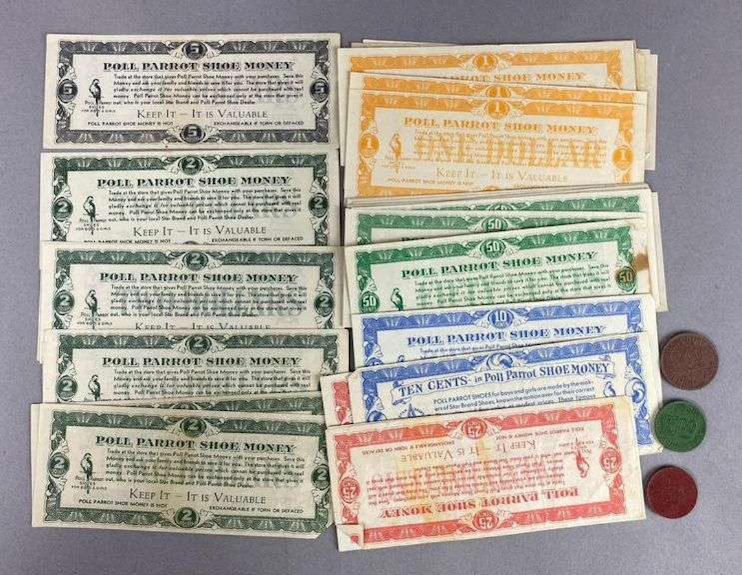 Group of 20+ 1930’s Poll Parrot Shoe Money Promotional Advertising