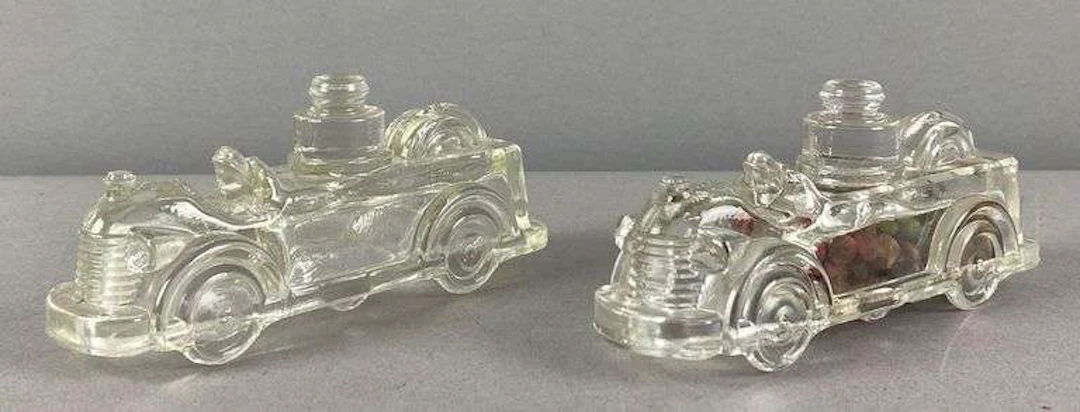 Group of 2 Vintage Glass Firetruck Candy Containers