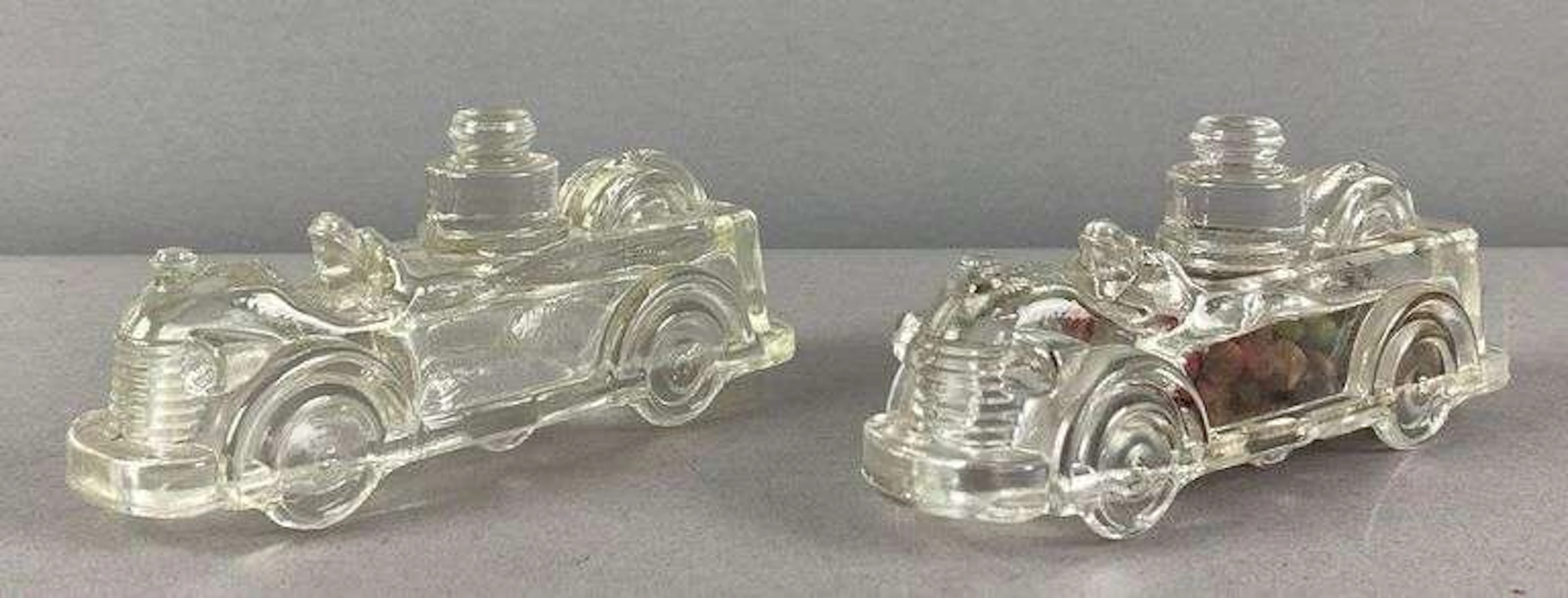 Group of 2 Vintage Glass Firetruck Candy Containers