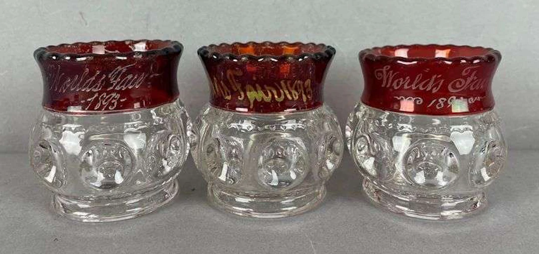 Group of 1892/93 Chicago Worlds Fair Souvenir Ruby Flash Glass Toothpick