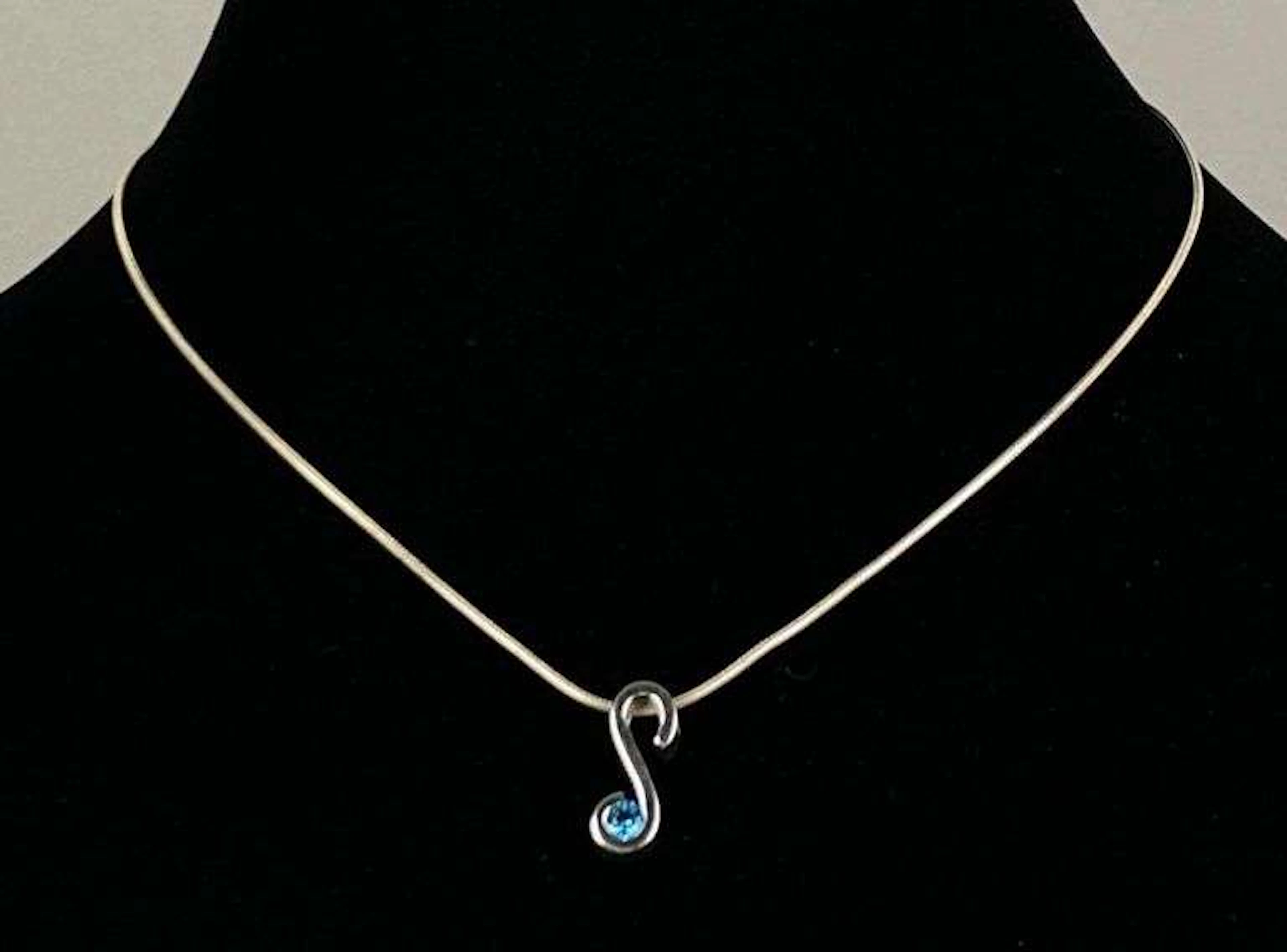 Italian Sterling Silver Snake Chain Necklace with Rhinestone S Pendant