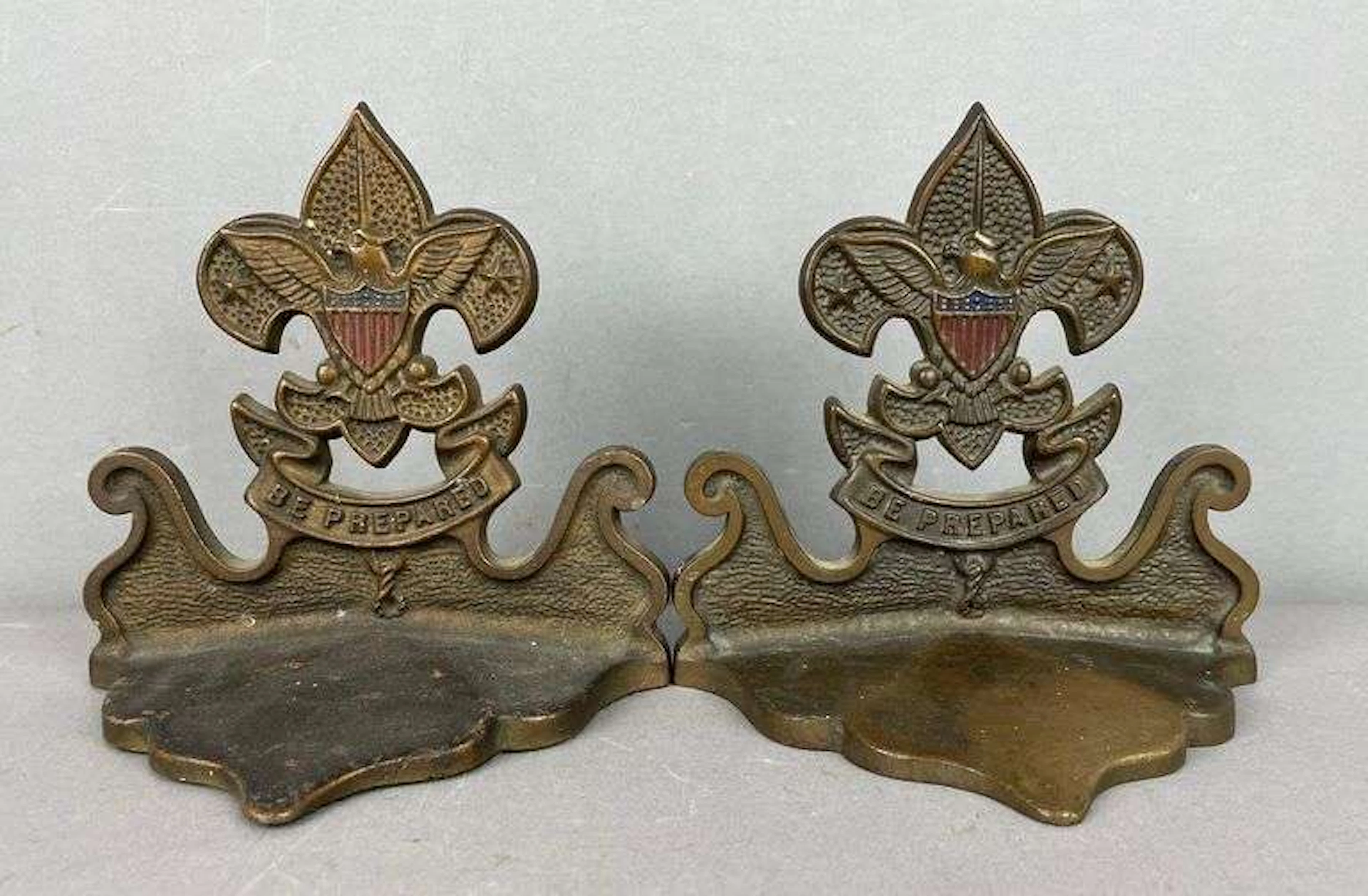 Pair of 1940s Boy Scouts Be Prepared Metal Bookends