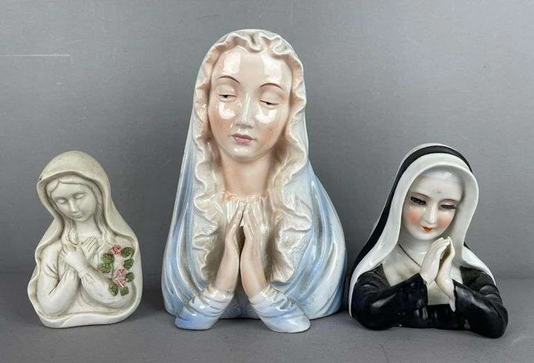 Group of 3 Ceramic Praying Religious Busts