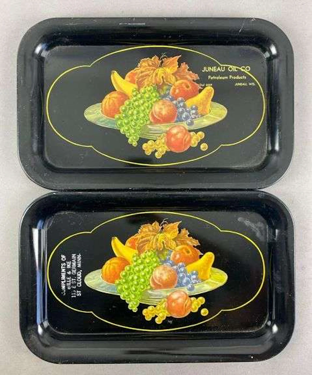 Group of 2 Vintage Fruit Bowl Motif Advertising Metal Trays