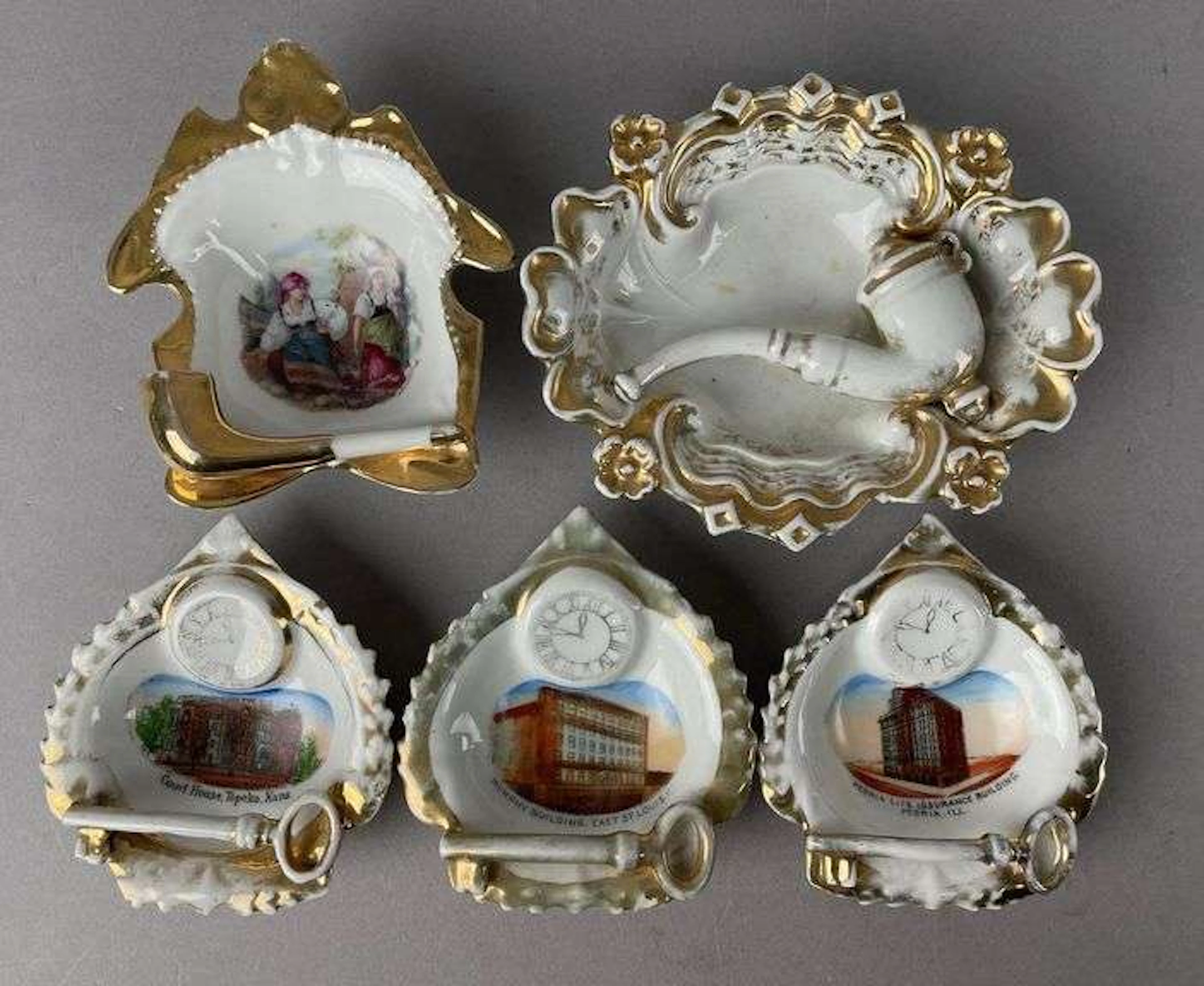 Group of Vintage German Porcelain Pipe Holder Ashtrays