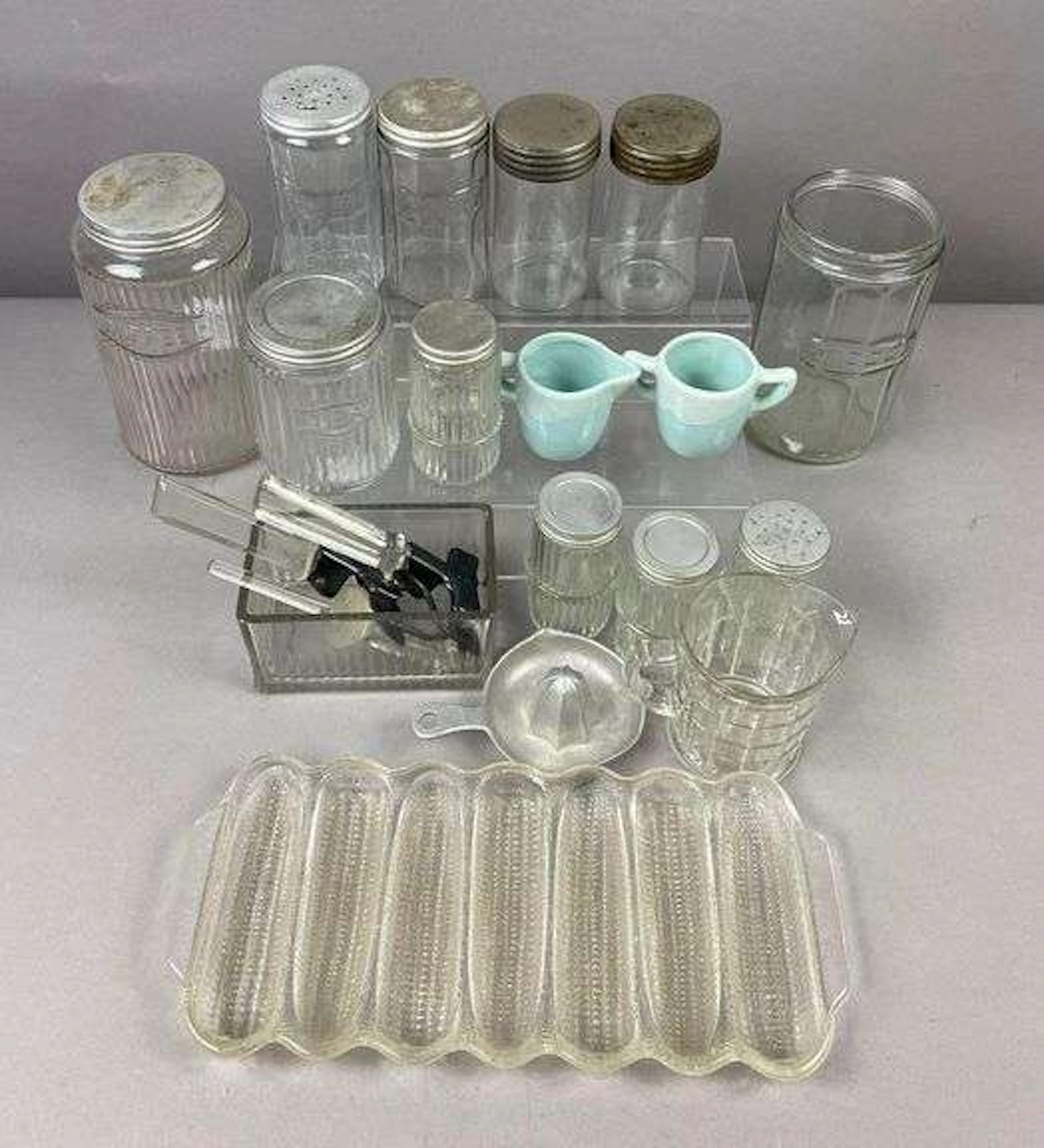 Group of Vintage 1950’s Ribbed Glass Spice Containers and More