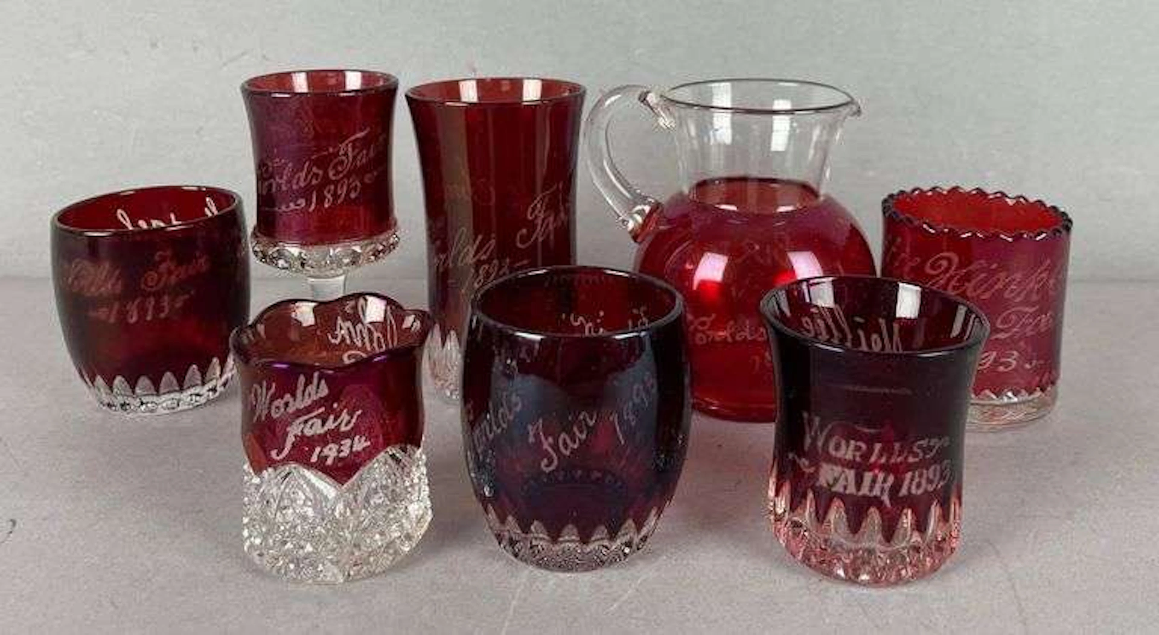Group of 1893 Chicago Worlds Fair Souvenir Ruby Flash Glass Toothpick Holders