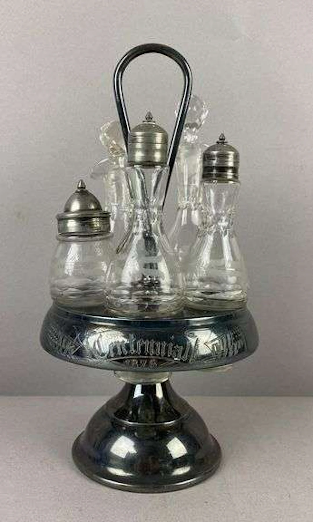 Antique 1776-1876 Centennial Silver Plate Cruet Set