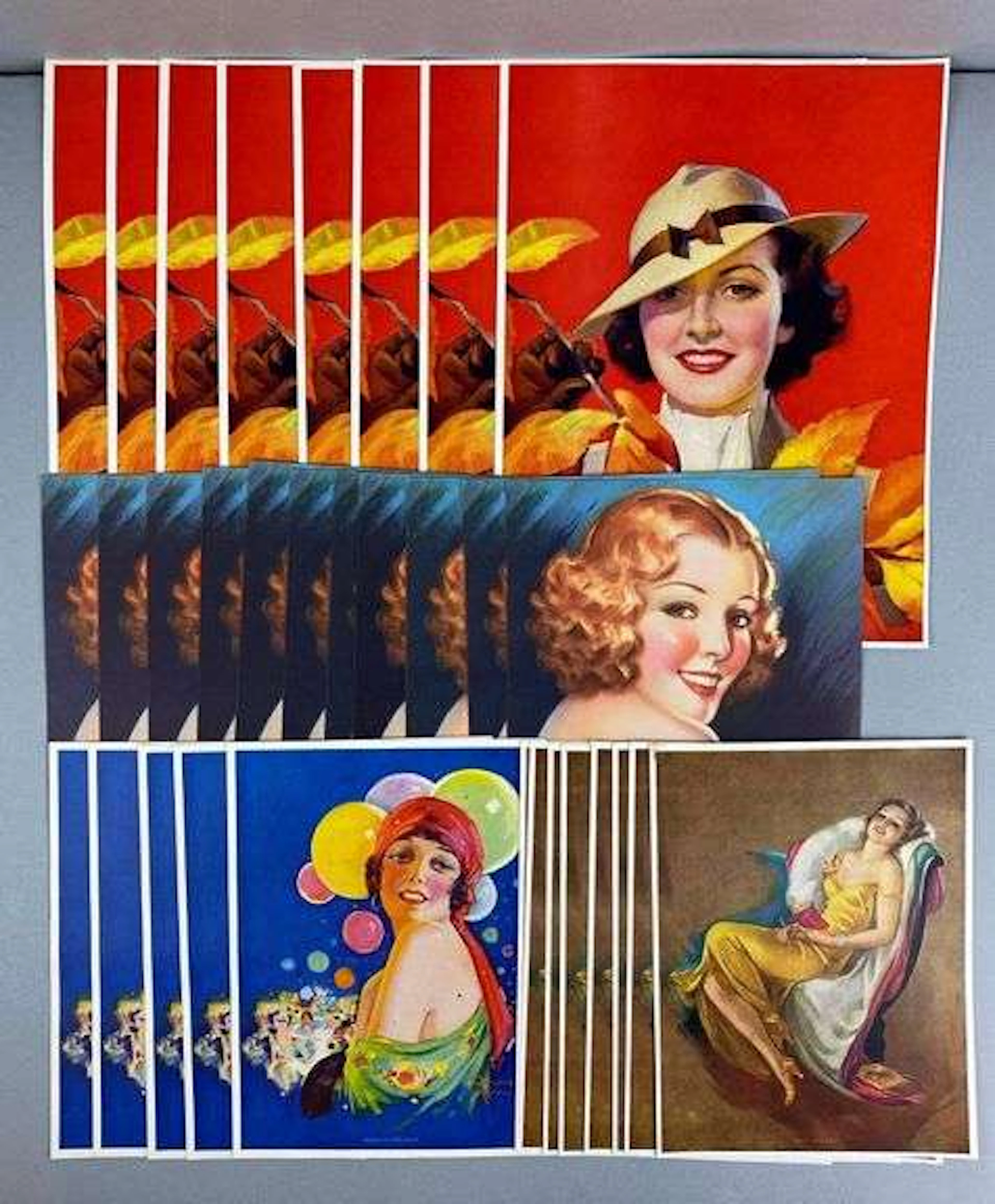 Group of 32 Vintage NOS Pin Up Girl Lithograph Prints