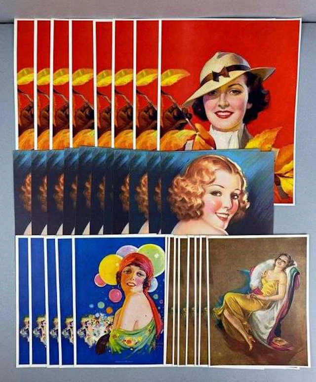 Group of 32 Vintage NOS Pin Up Girl Lithograph Prints