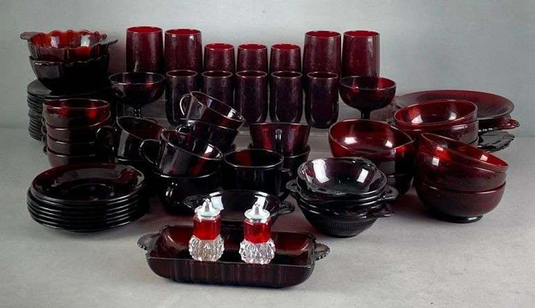 Group of Pressed Ruby Glass Items