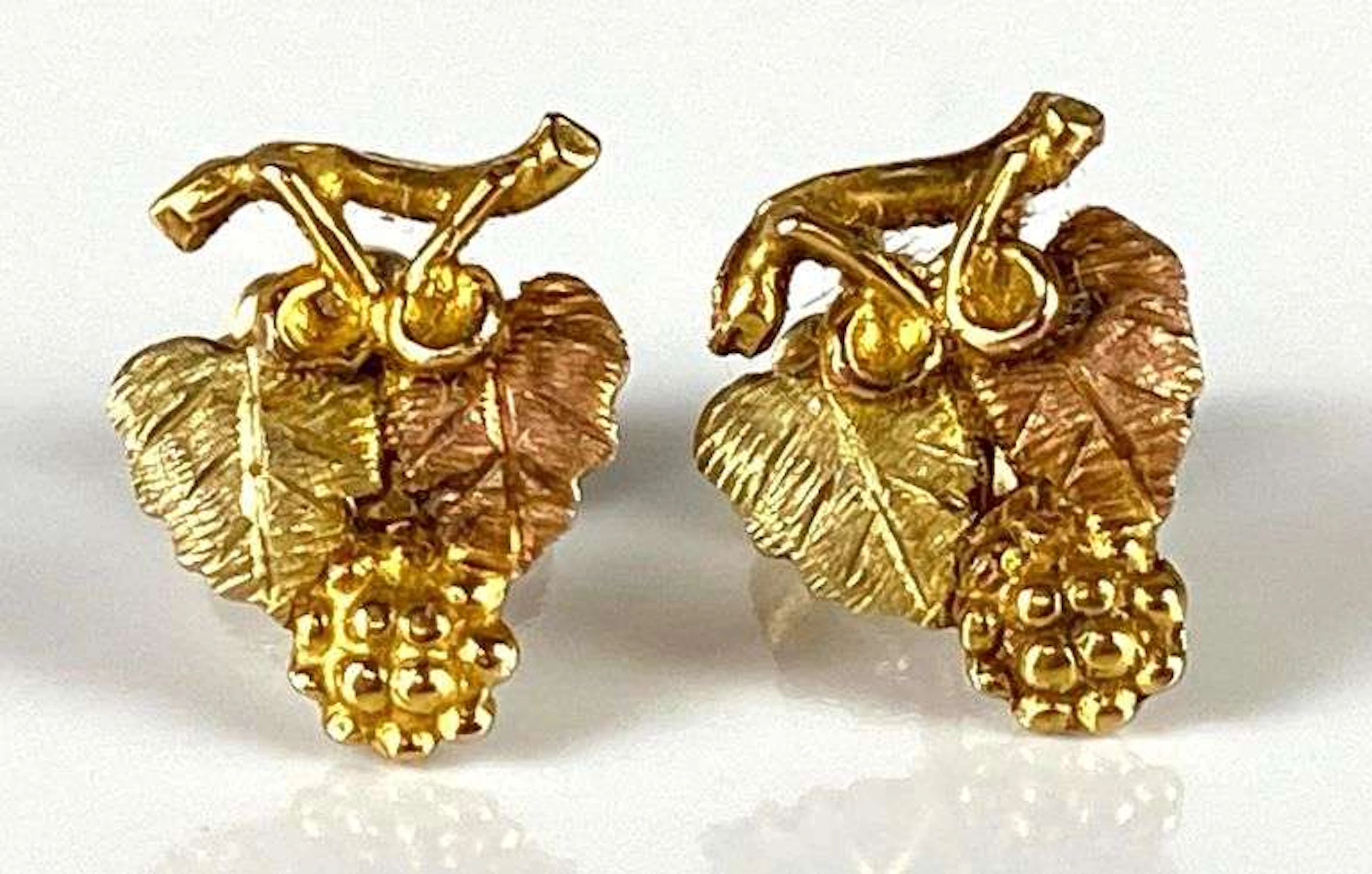 Pair of 10K Black Hills Gold Grape Motif Stud Earrings