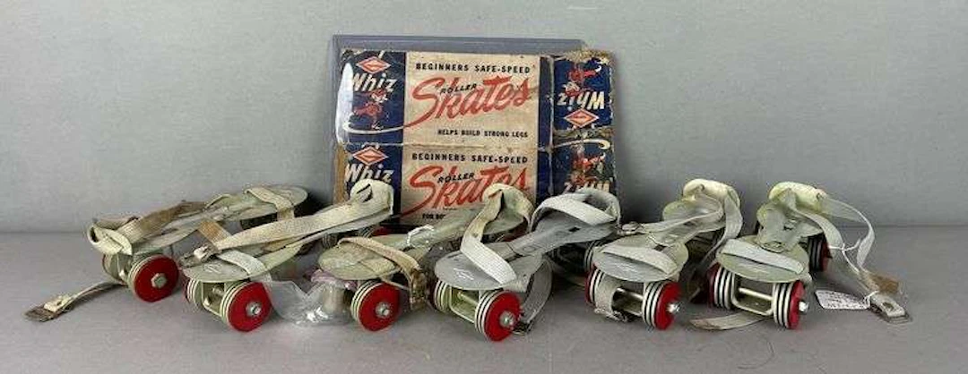 3 Pairs of 1940s G Whiz Red Rascal Roller Skates