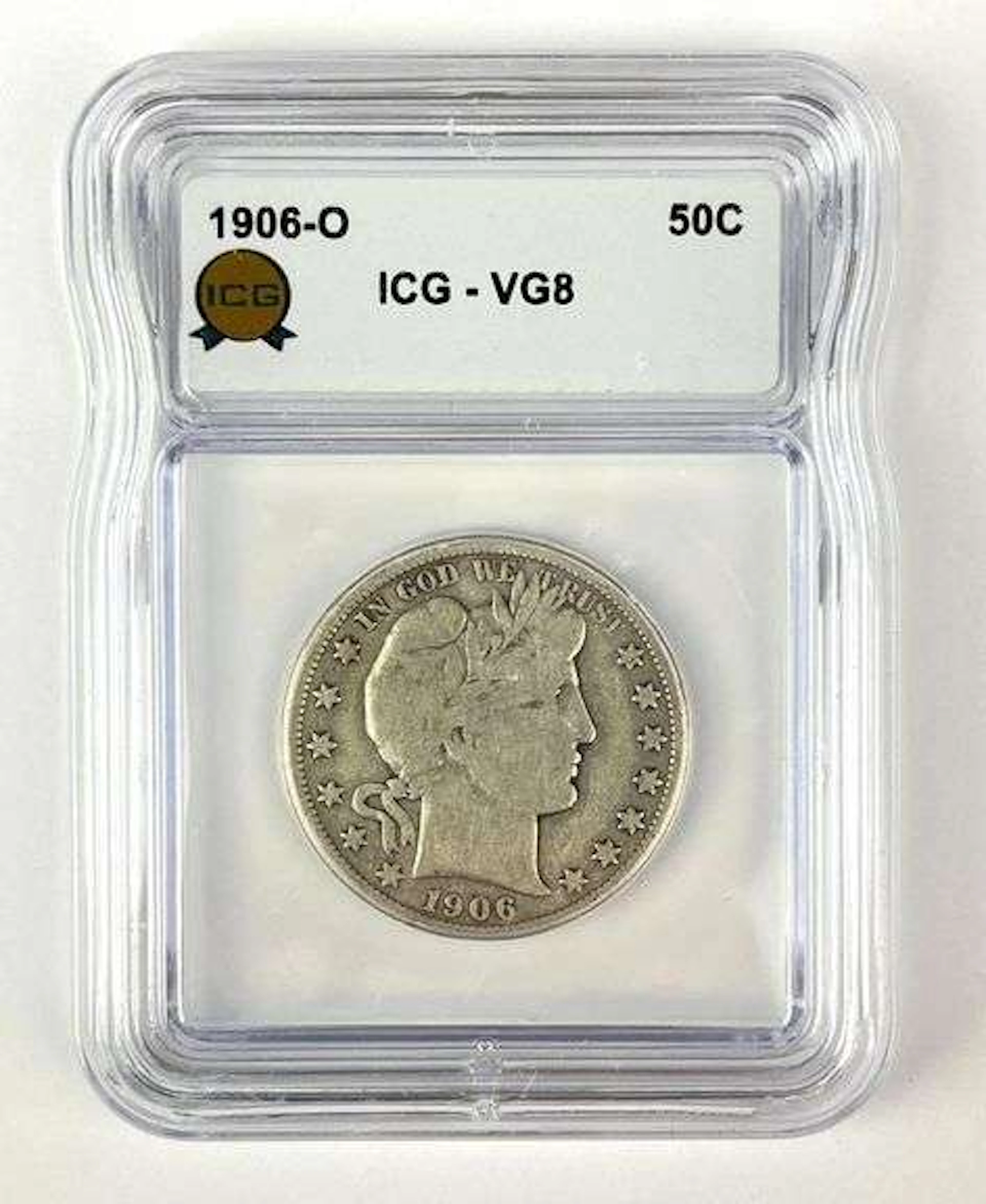 1906 O US Barber 90% Silver Half Dollar ICG VG8