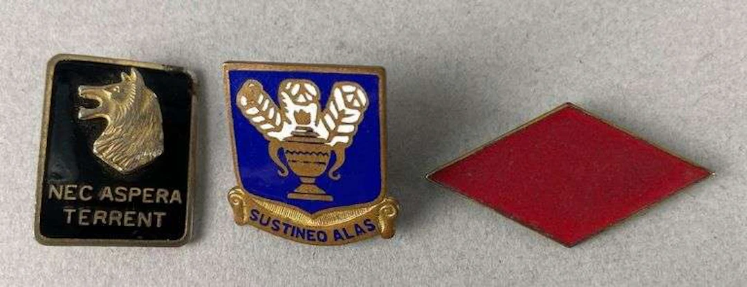 Group of 3 WW2 U.S. Army Enamel Pins