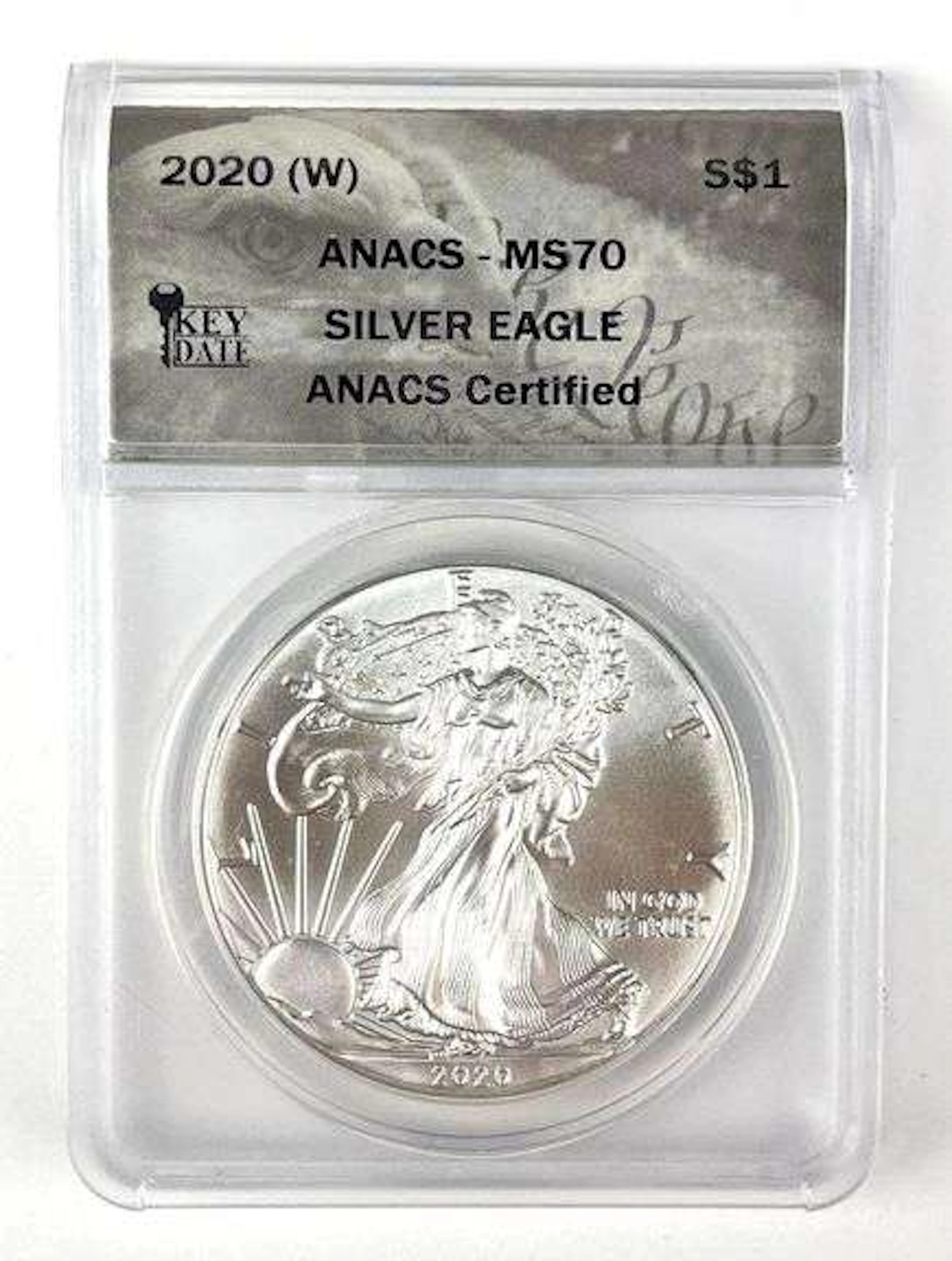 2020 W US $1 American Silver Eagle 1 oz Fine Silver Coin ANACS MS70