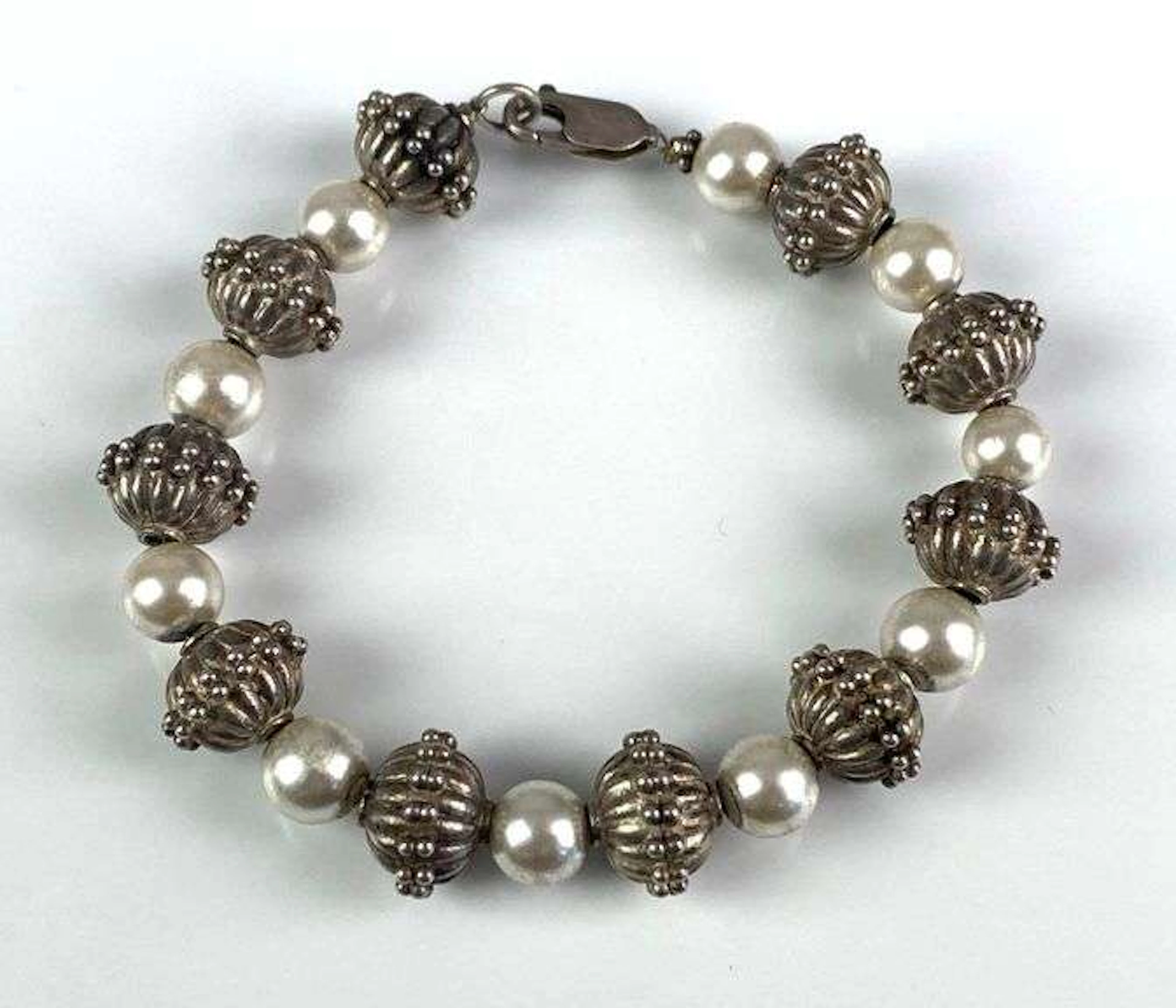 Sterling Silver Pearl and Bead Bracelet