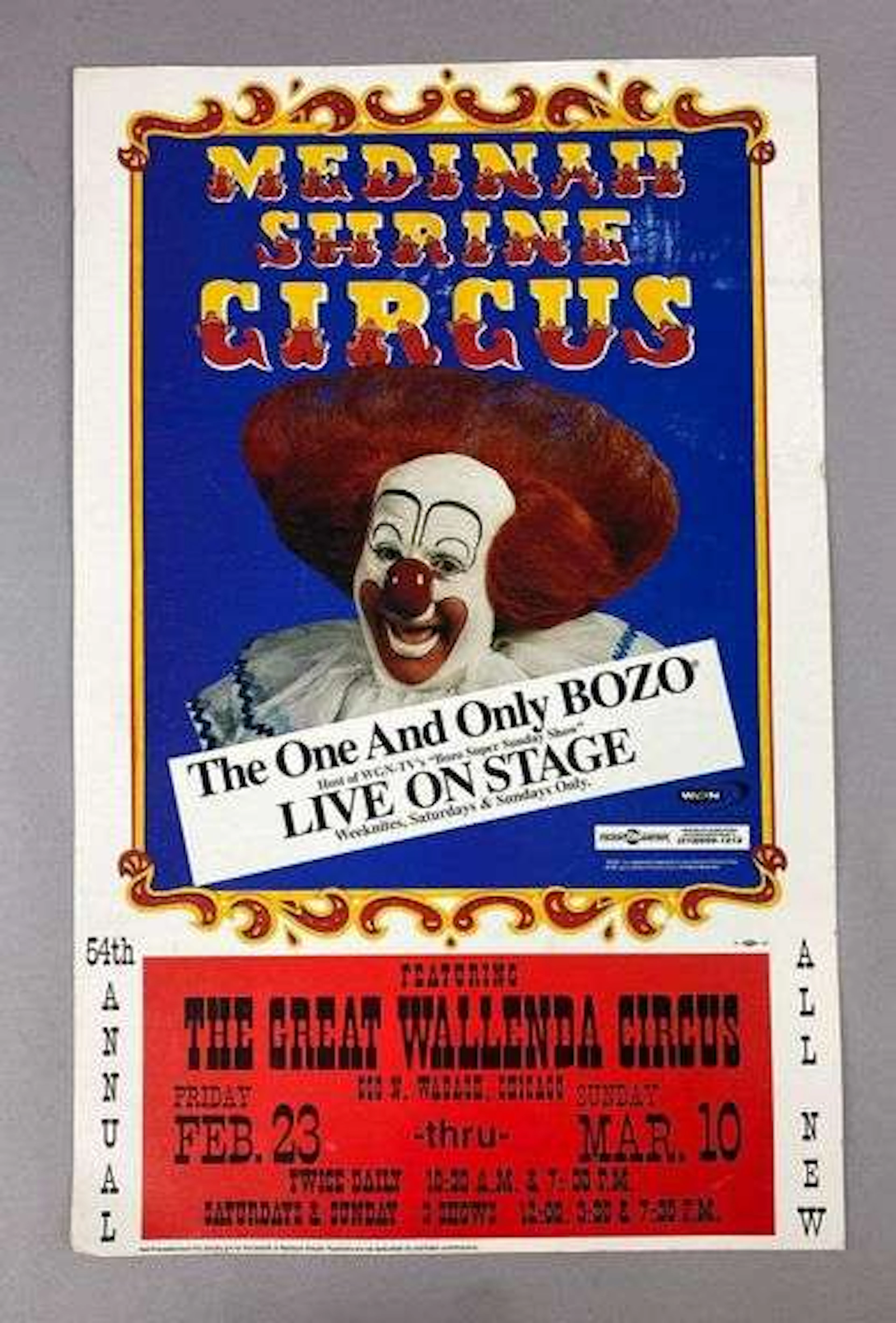 1994 Medinah Shrine Circus WGN Bozo the Clown Advertising Poster