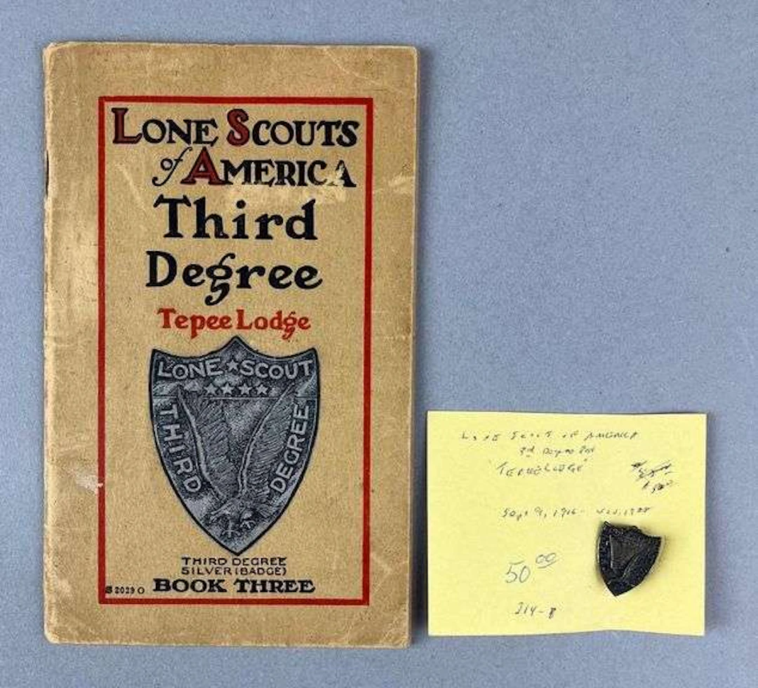 Vintage Lone Scouts of America Third Degree Tepee Lodge Pin and Booklet
