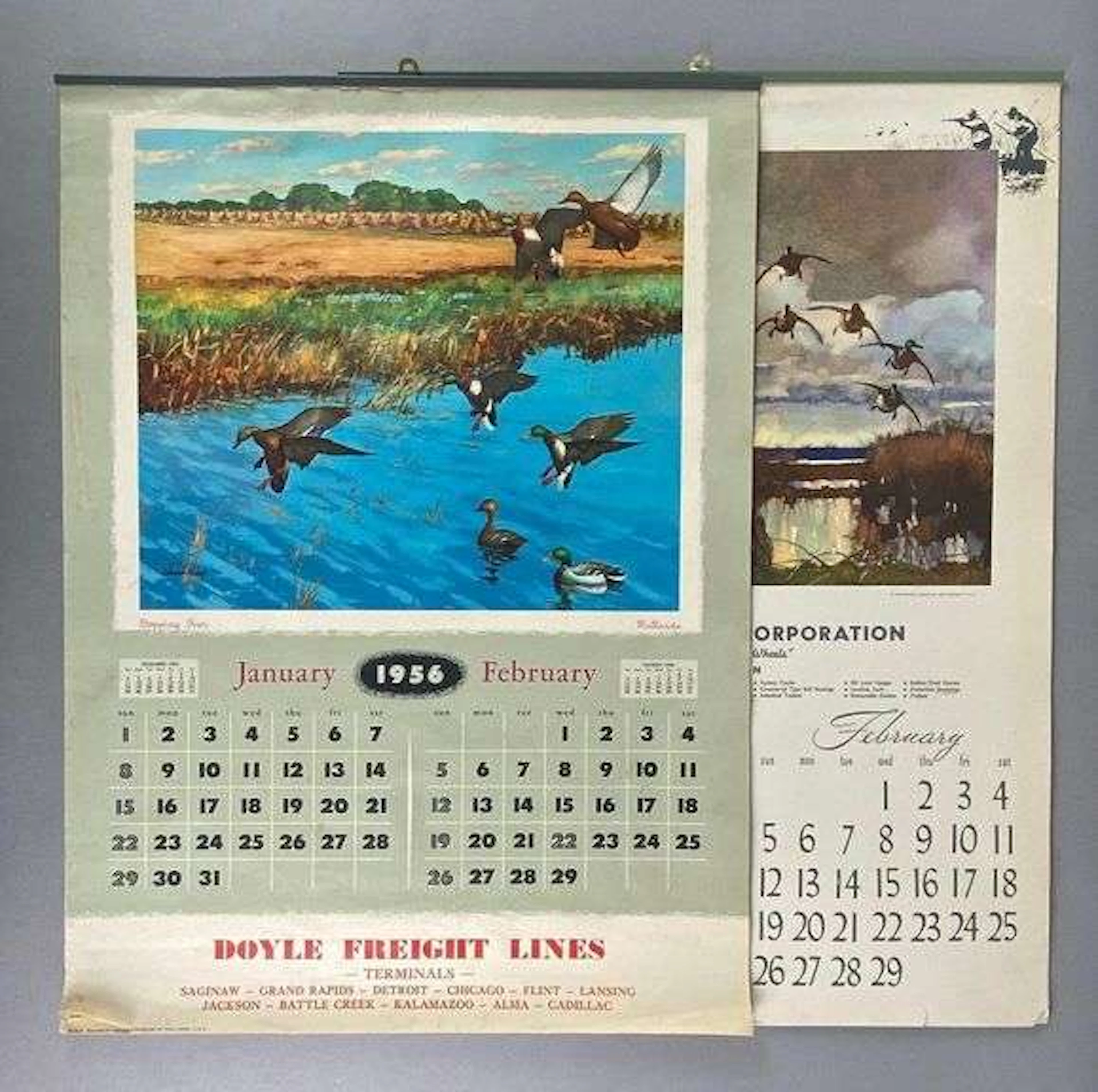 Group of 2 1956 Mallard Art Advertising Calendars