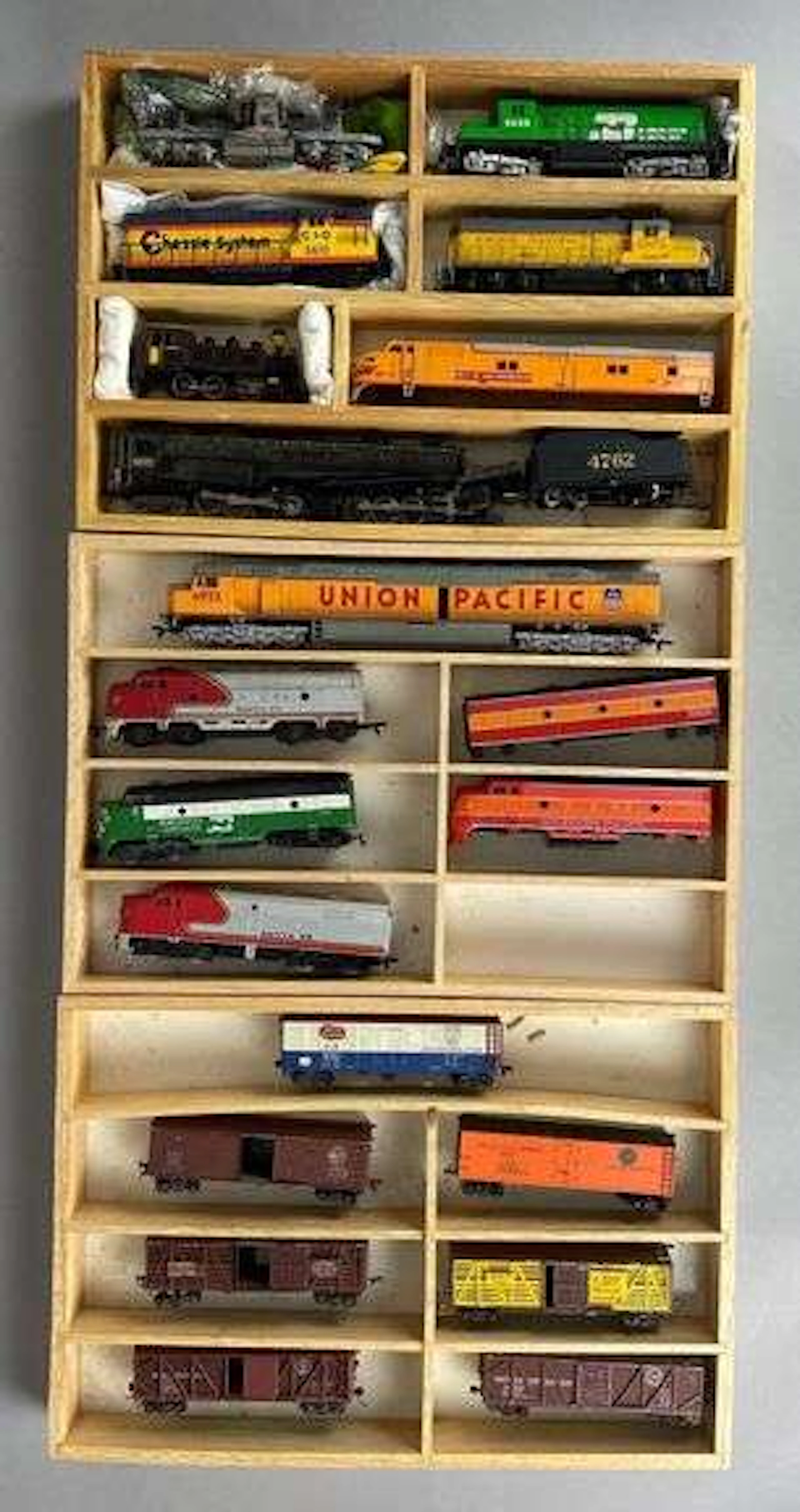 Group of HO Scale Locomotives and Train Cars