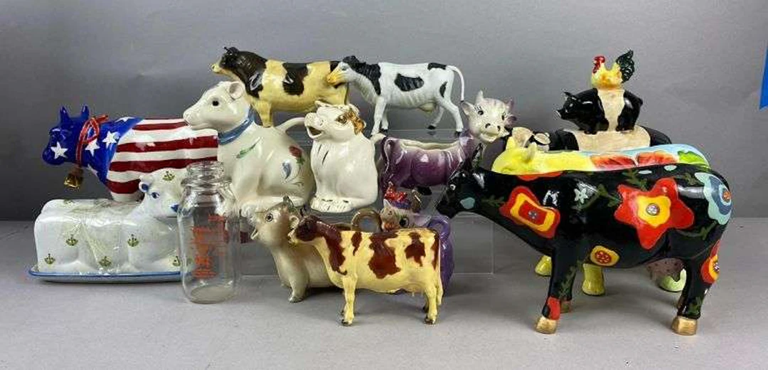 Group of Ceramic Cows Figures and More