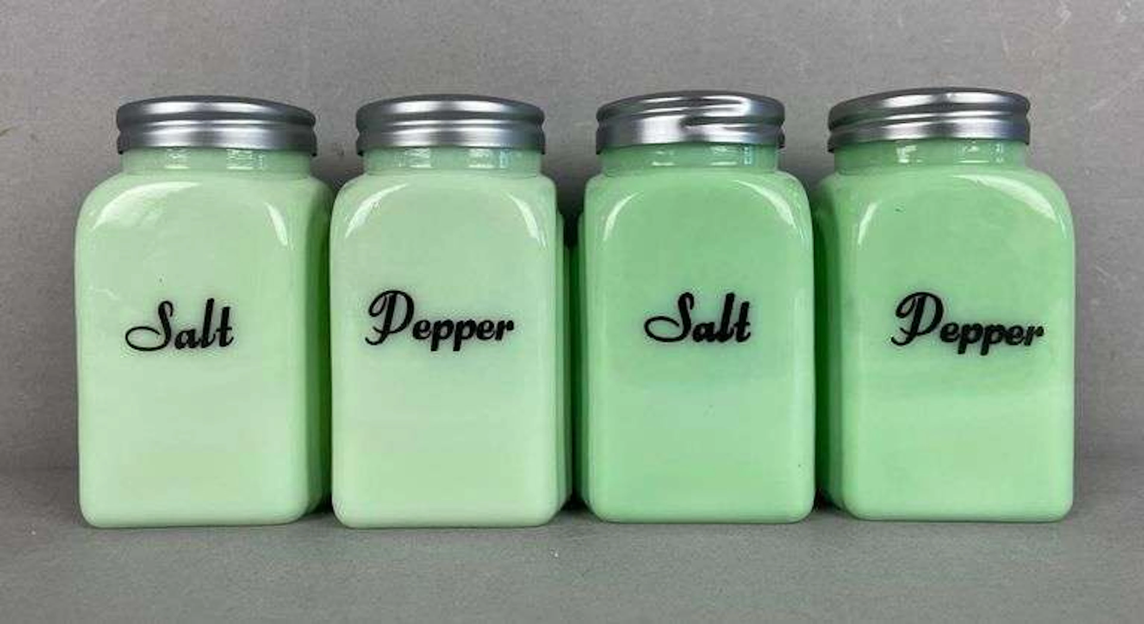 2 Sets of Vintage Jadeite Glass Salt and Pepper Shakers
