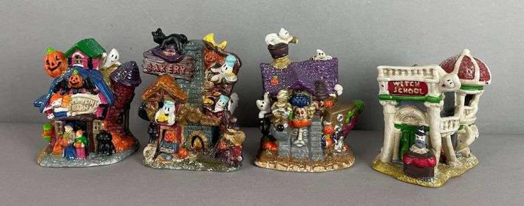 Group of Ceramic Halloween Haunted Houses