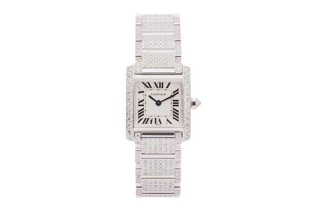 A Ladies Diamond set Cartier Tank Francaise in Whtie Gold