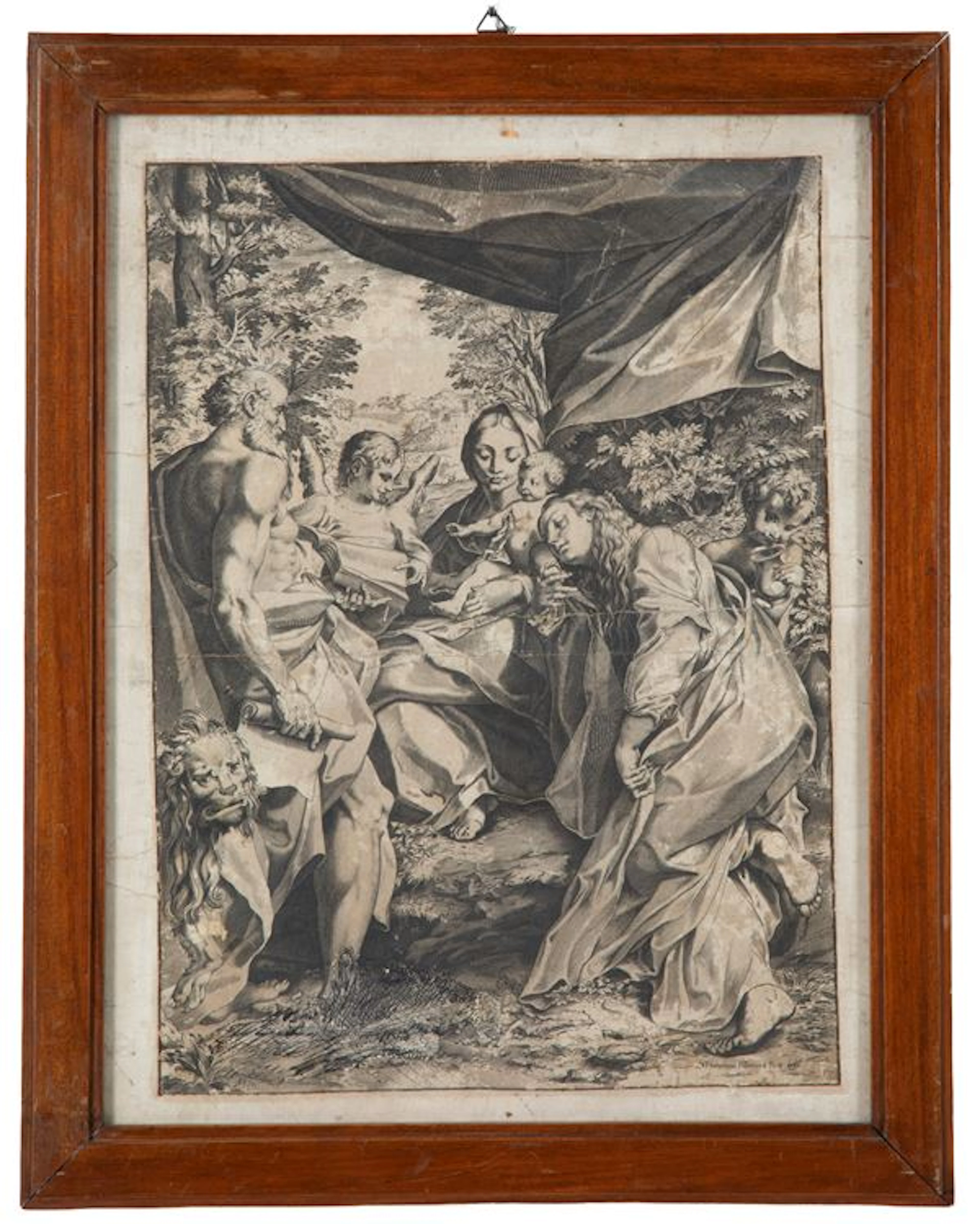 FRANCESCO VILLAMENA : Engraving "MADONNA AND CHILD, SAINT JEROME