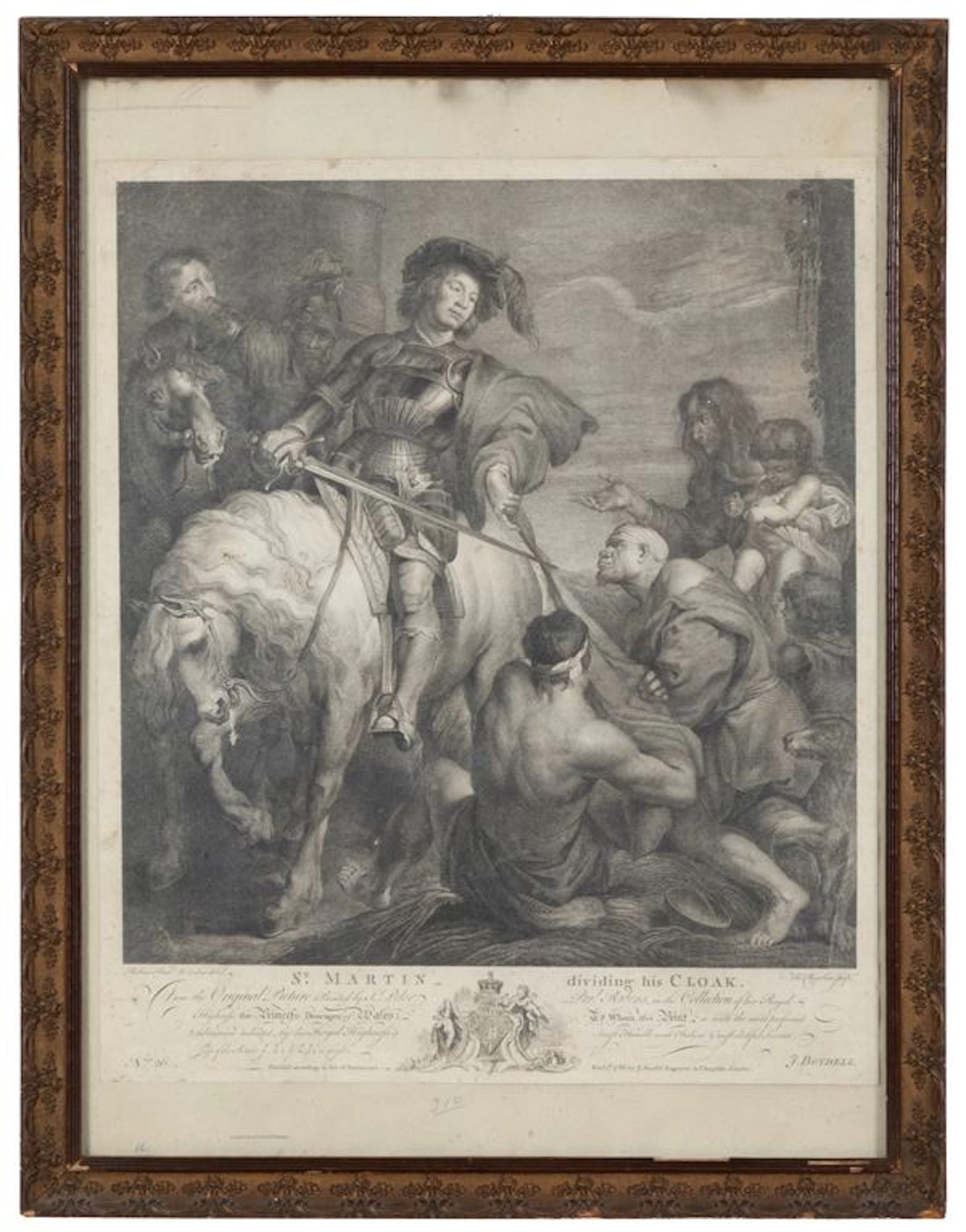 PIETER PAUL RUBENS : Engraving "SAINT MARTIN DIVIDING HIS CLOAK" -