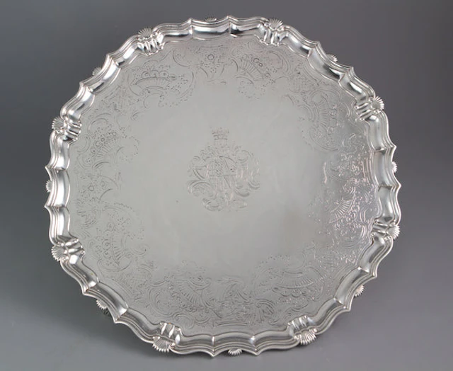A Large George II Silver Salver London 1738 by John Tuite