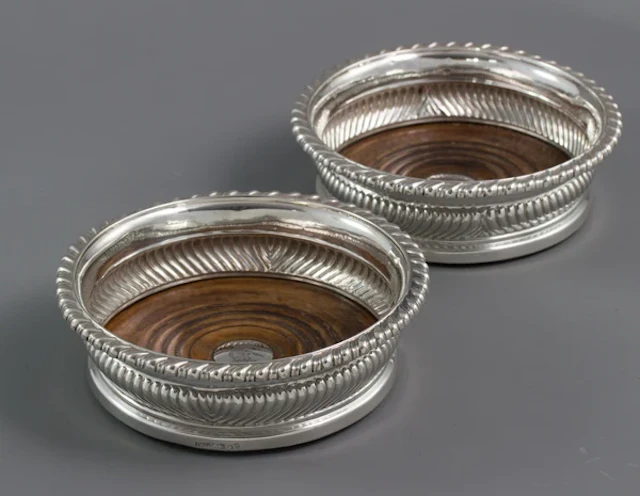 A Large Pair of George III Silver Wine Coasters, Sheffield 1819 by T & J Settle