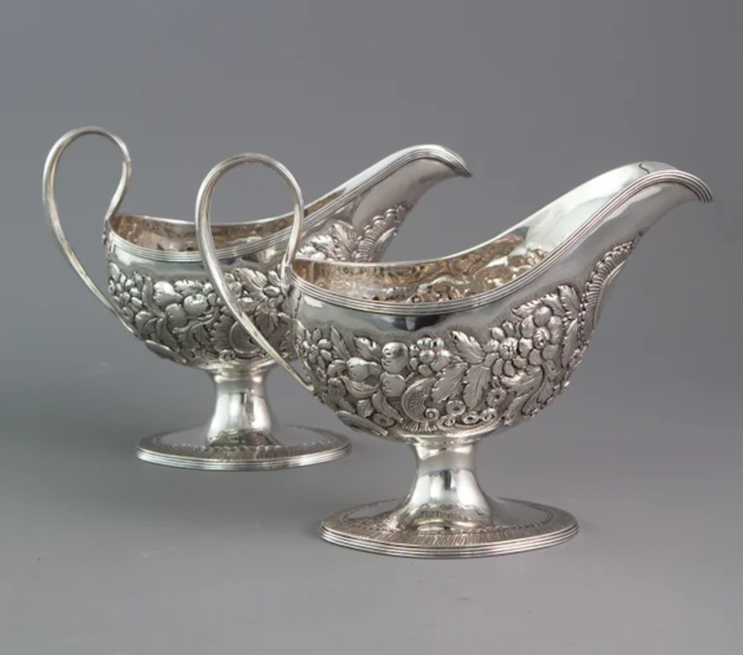 A rare pair of George III Pedestal Sauce Boats, Michael Homer, Dublin 1789