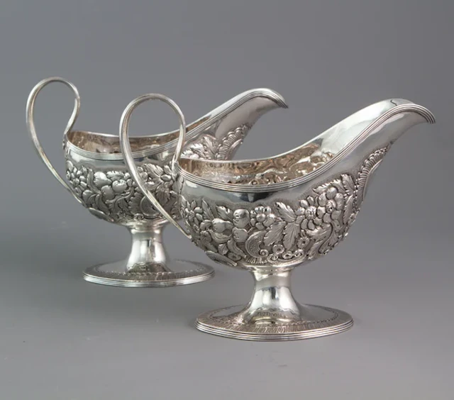 A rare pair of George III Pedestal Sauce Boats, Michael Homer, Dublin 1789